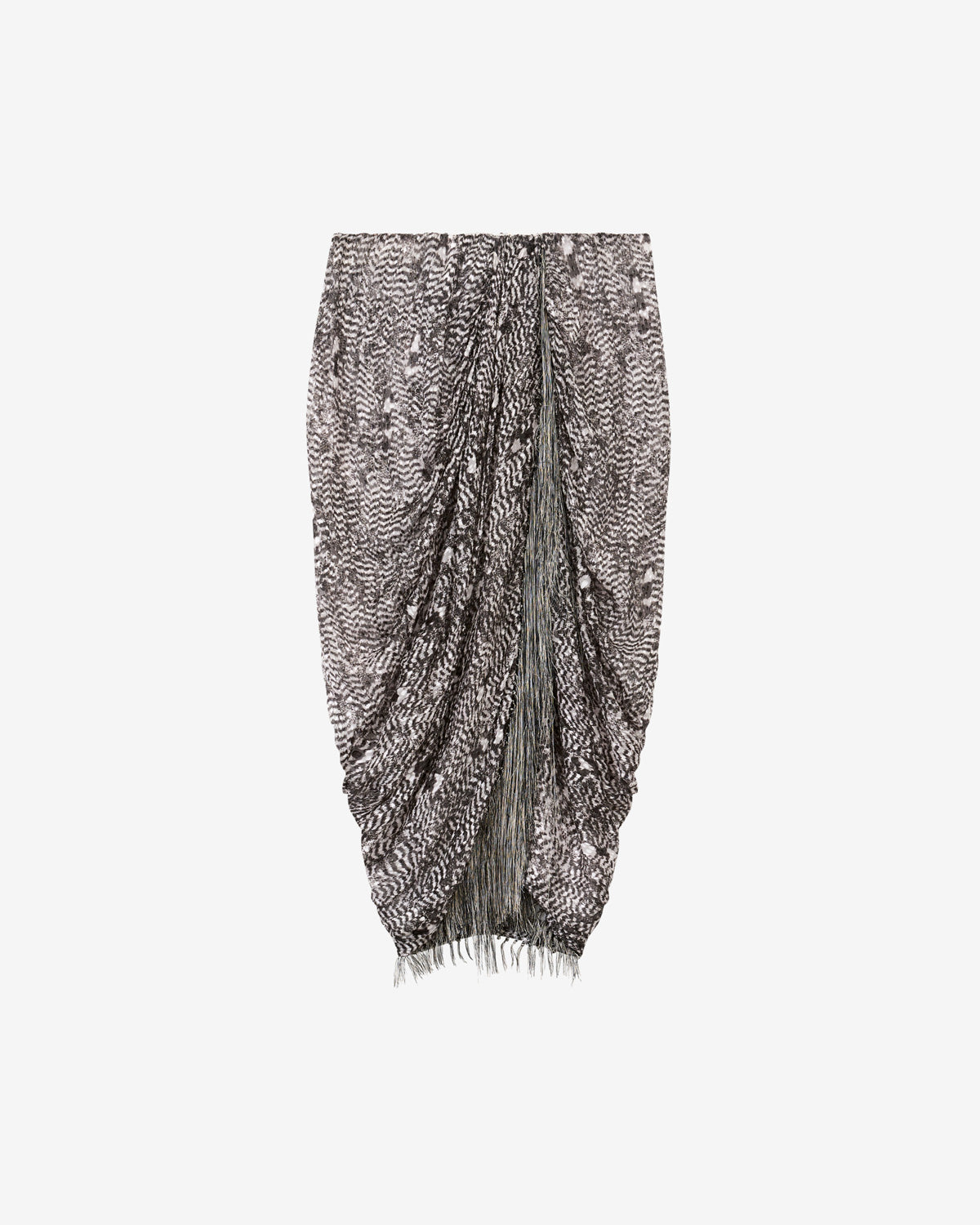 Roany draped skirt in fringed burnout velvet - Black and ecru - Woman - 5