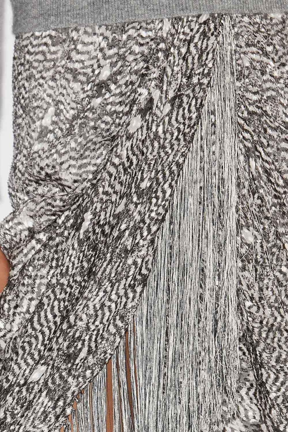 Gonna drappeggiata roany in velluto dévoré con frange - Black and ecru - Woman - 3