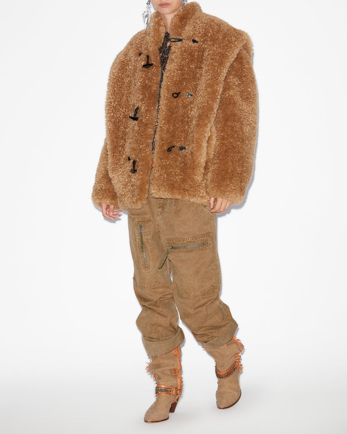 아발리아 부클레 모피 스타일 코트 - Camel - Woman - 1