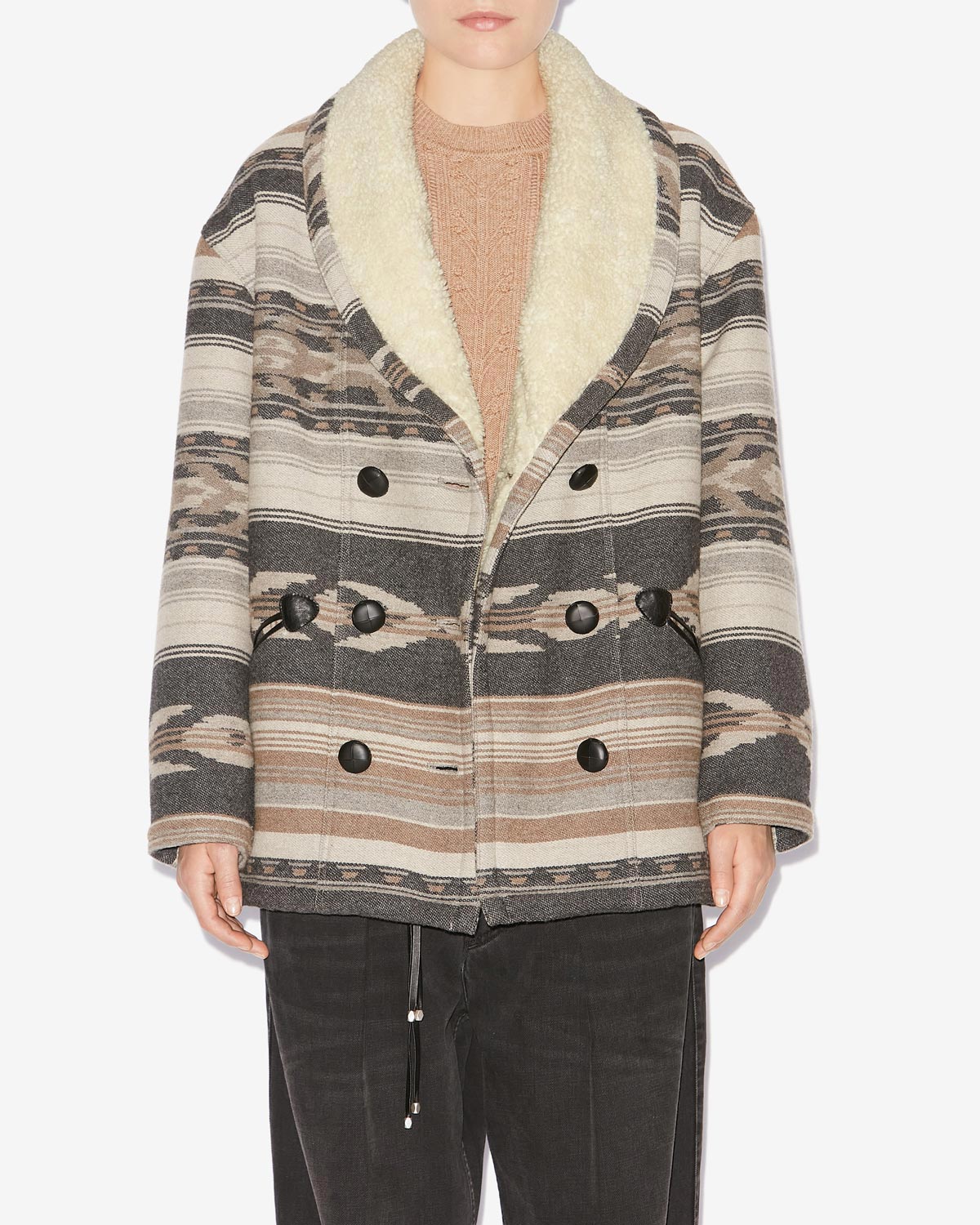 Dorcas wool graphic pattern coat - Black - Woman - 3