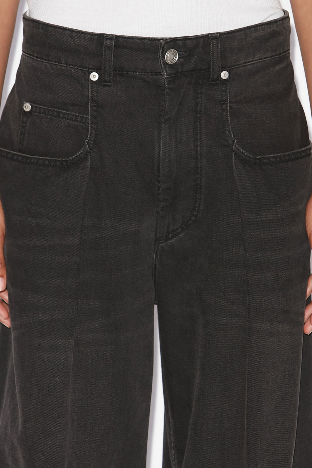 Jeans a gamba larga con plissettatura rachelle in denim - Nero lavato - Woman - 3