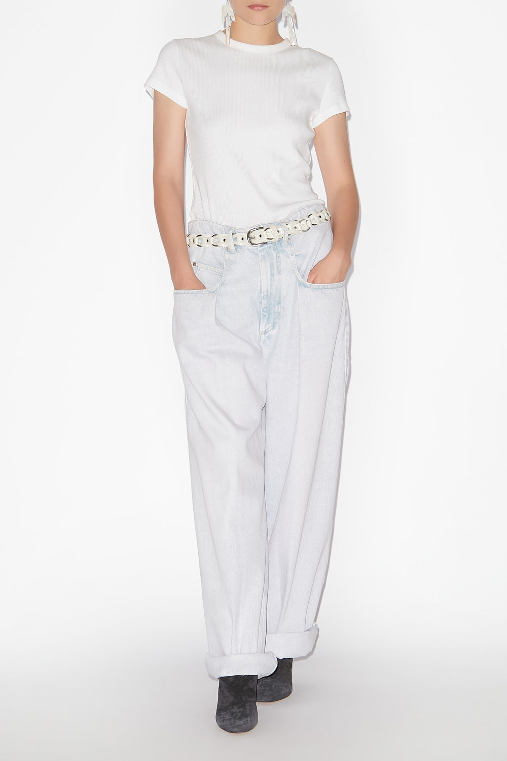 Jeans a gamba larga con plissettatura rachelle in denim - Azzurro - Woman - 2
