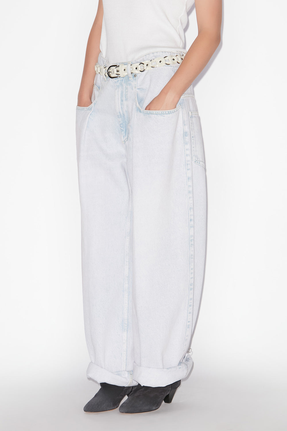 Jeans a gamba larga con plissettatura rachelle in denim - Azzurro - Woman - 4