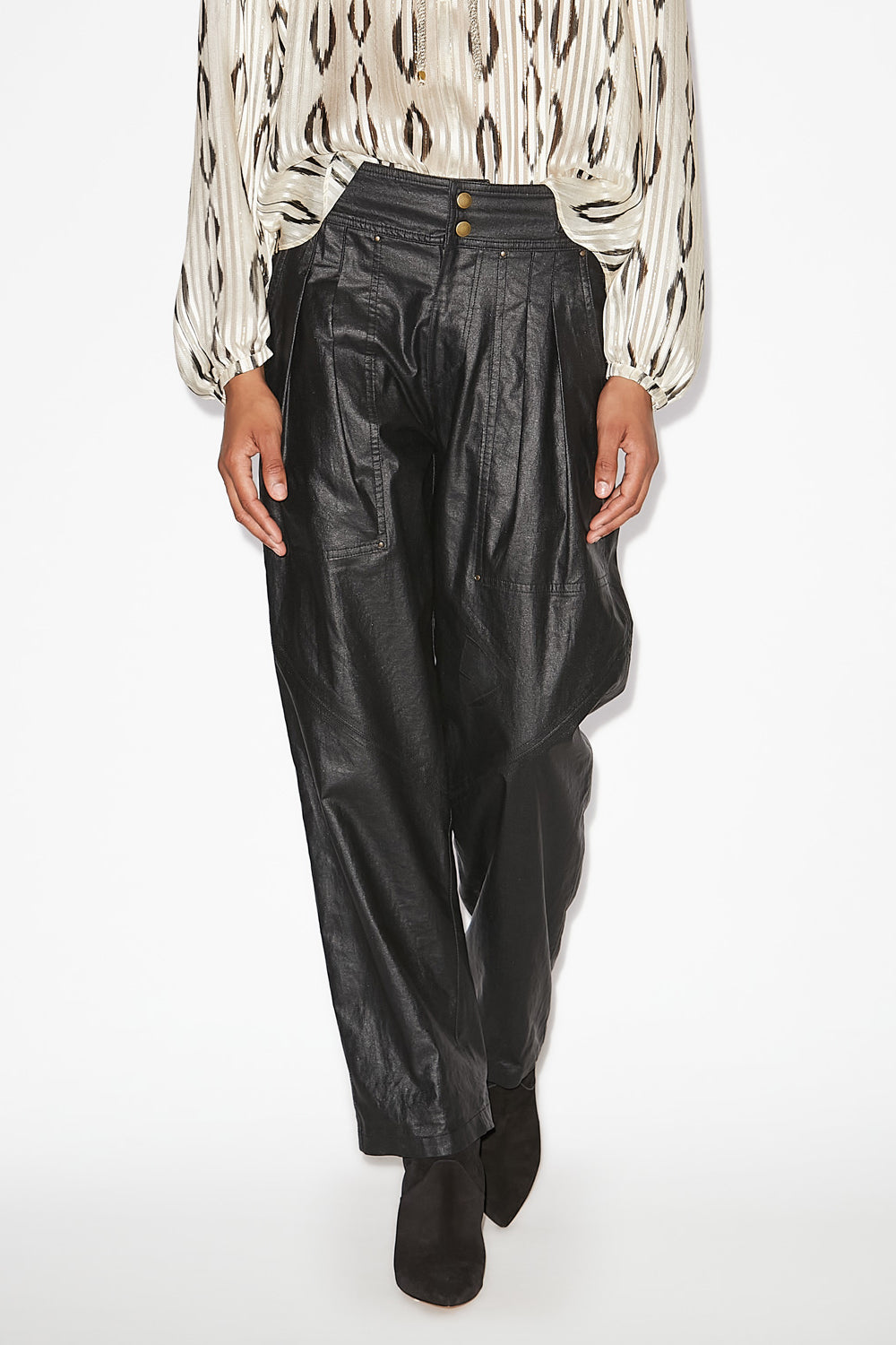 Pantalon droit fidji en lin enduit - Noir - Woman - 4