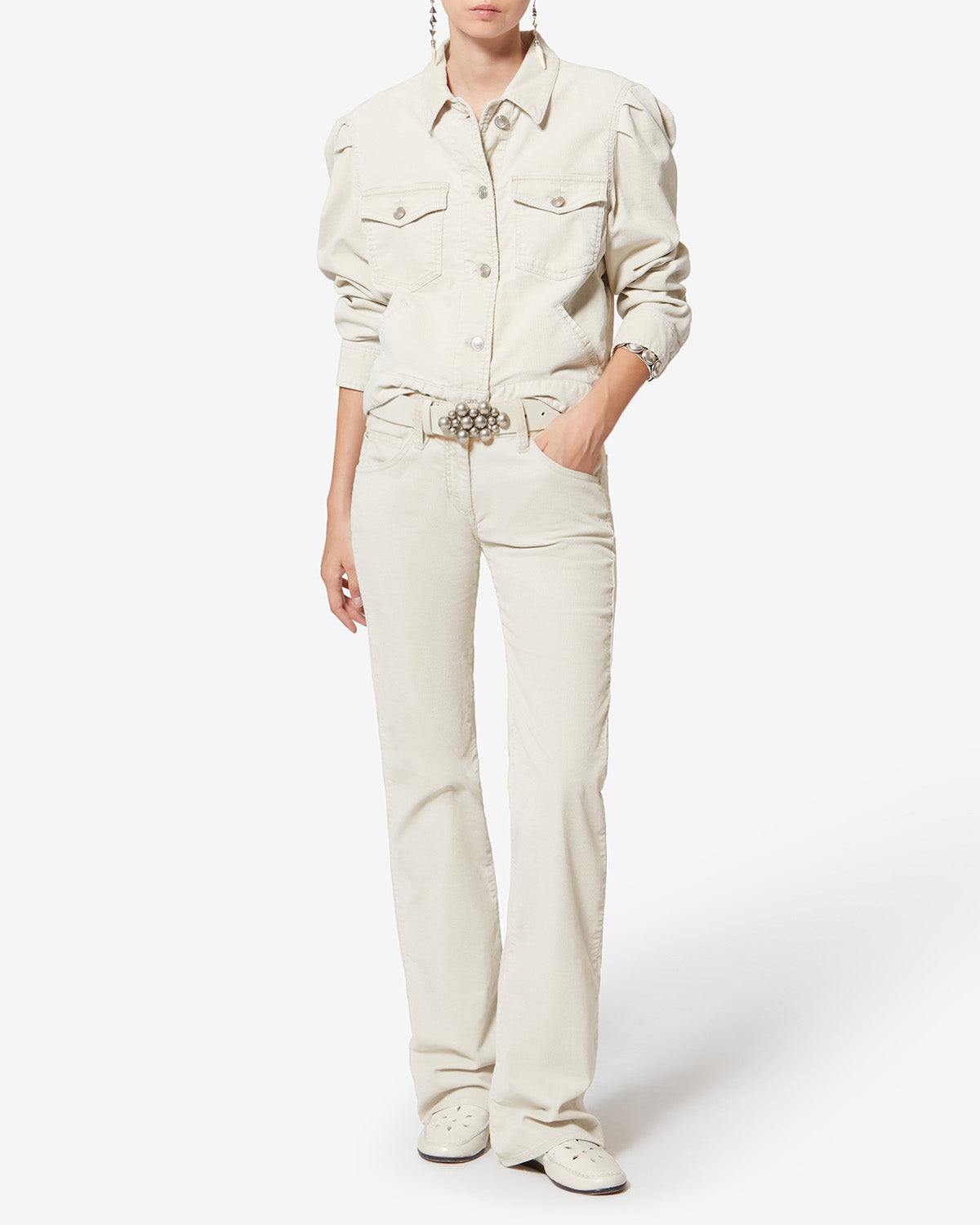 Kelly faded corduroy bootcut pants - Ecru - Woman - 1