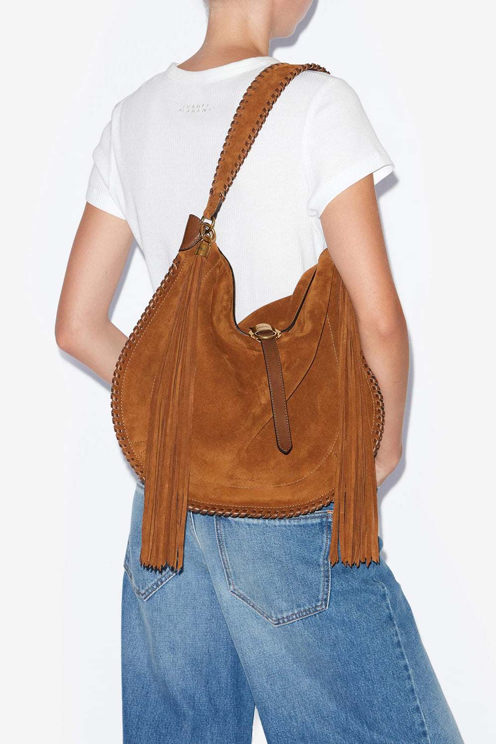 Oksan hobo folk 땋은 스웨이드 송아지 가죽 백 - Cognac - Woman - 2