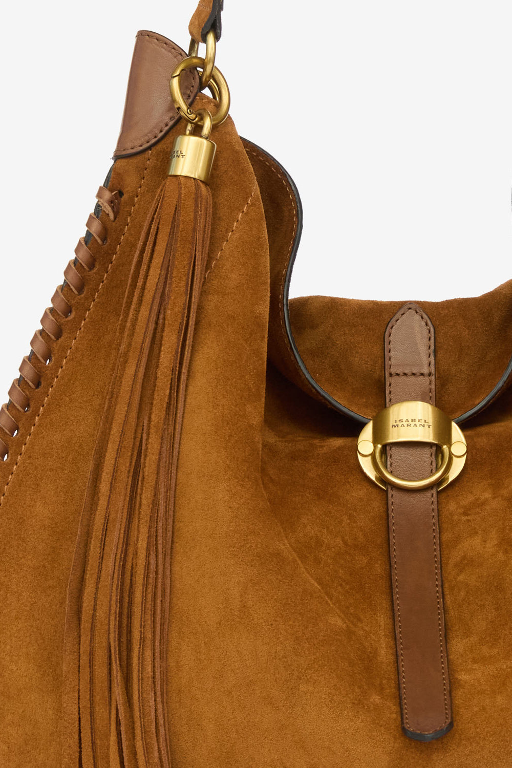 Oksan hobo folk 땋은 스웨이드 송아지 가죽 백 - Cognac - Woman - 4