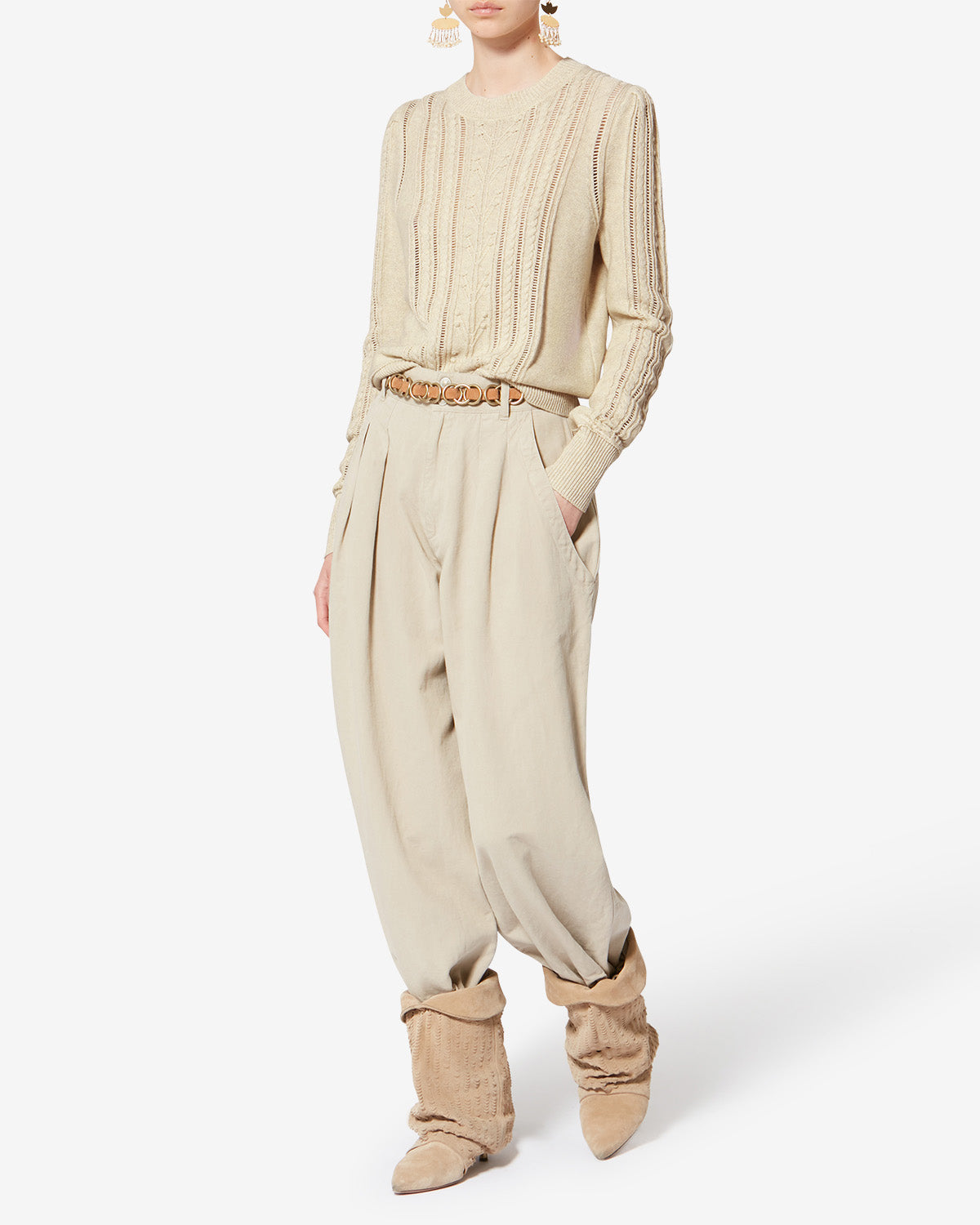 コットン混 透かし編みセーター - Light gray - Woman - 1