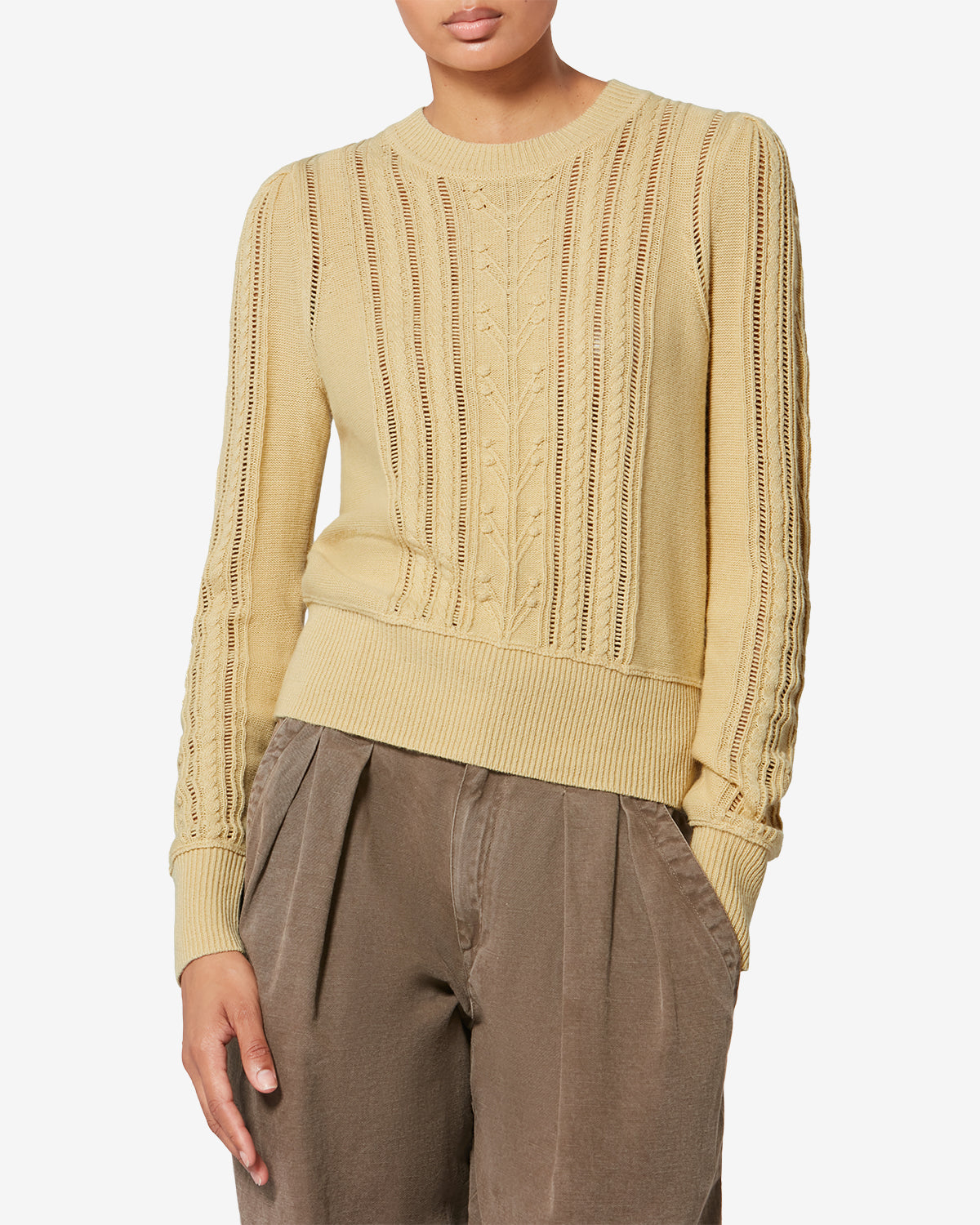コットン混 透かし編みセーター - 淡い黄色 - Woman - 3