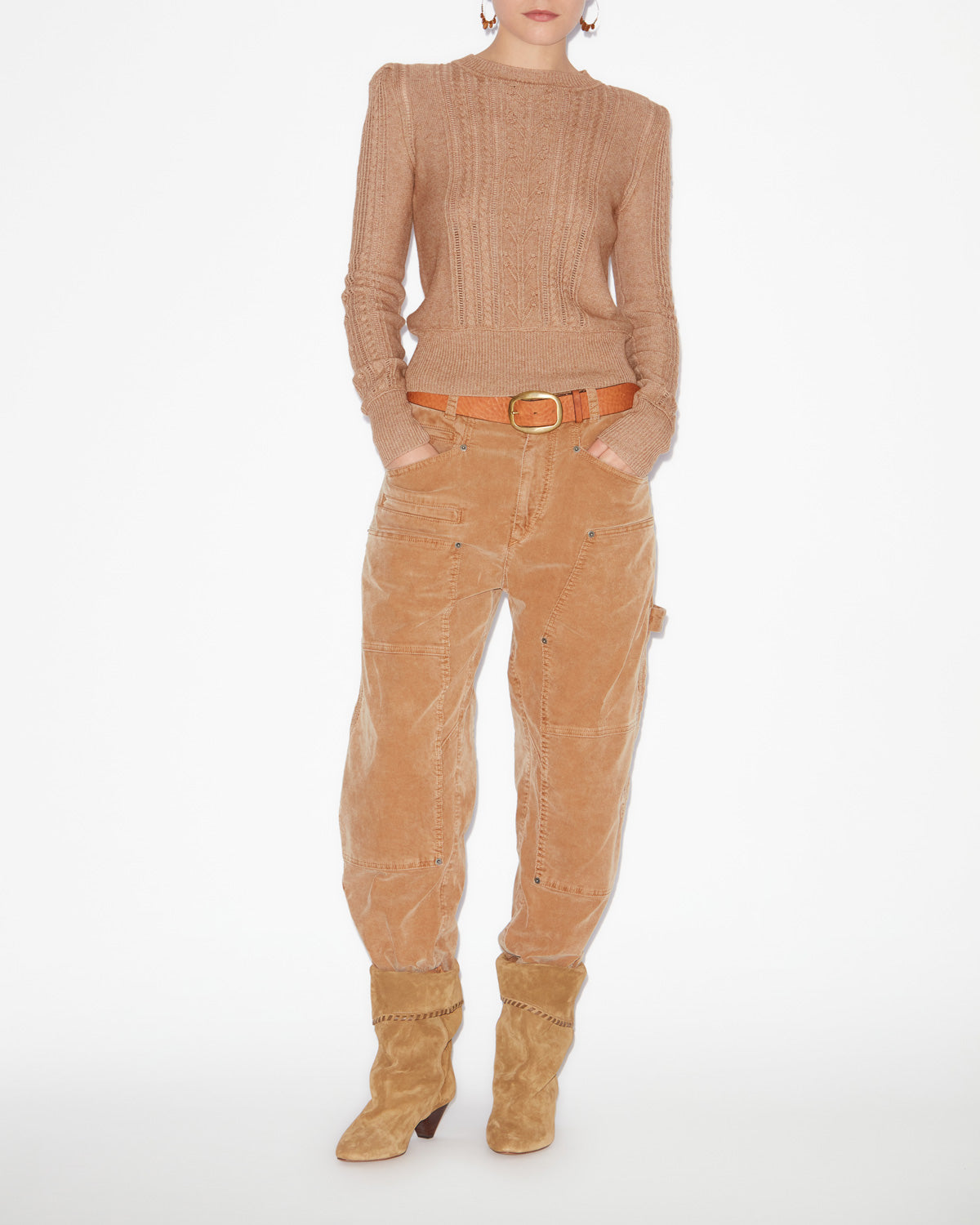 Maglione attillato kalyn in cotone e lana - Camel - Woman - 1