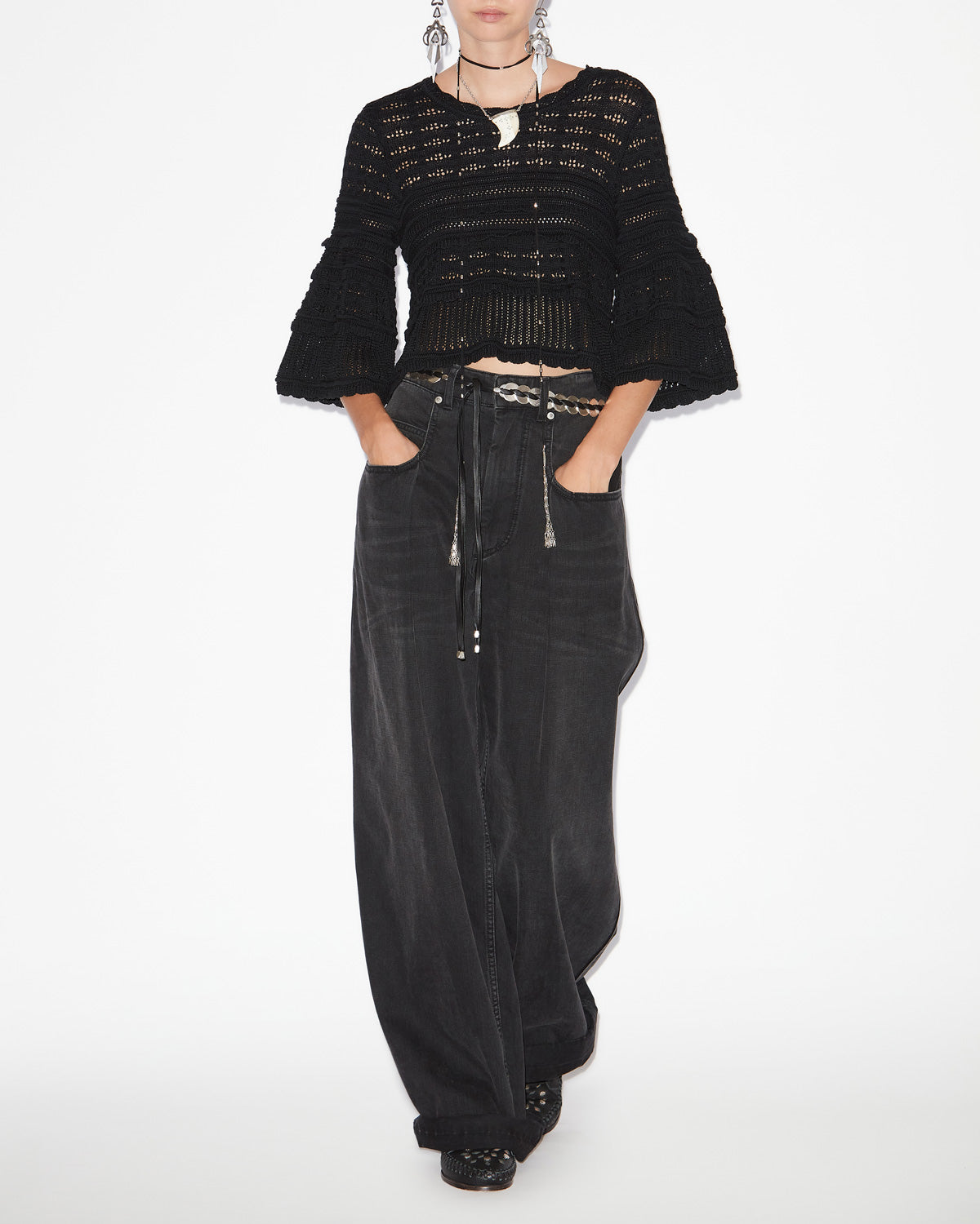 Azelia 透かし編みニット ルーズセーター - 黒 - Woman - 1