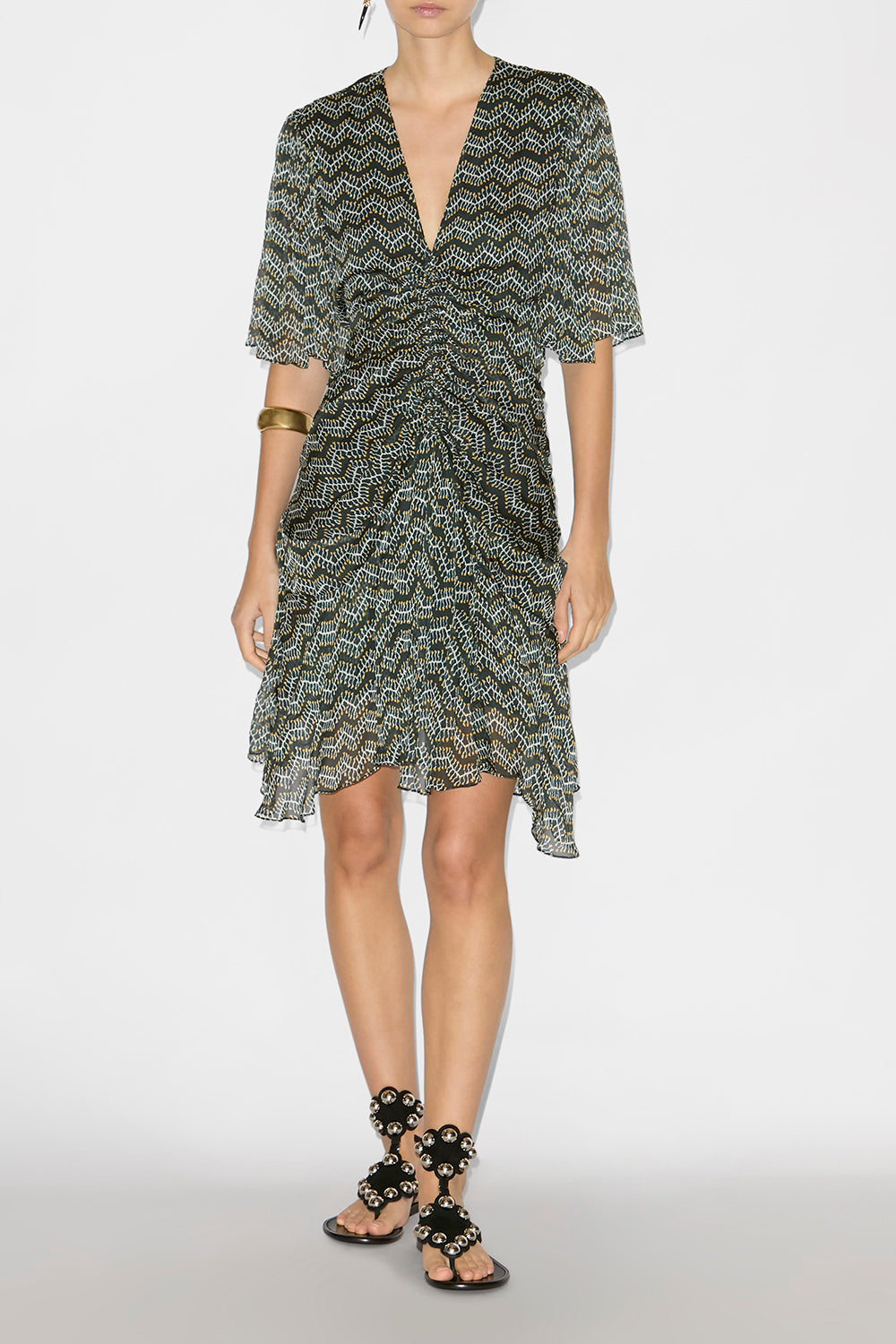 Vestido corto de gasa estampado vivienne - Negro lavado - Woman - 2