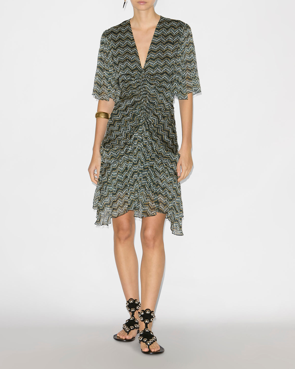 Vestido corto de gasa estampado vivienne - Negro lavado - Woman - 1