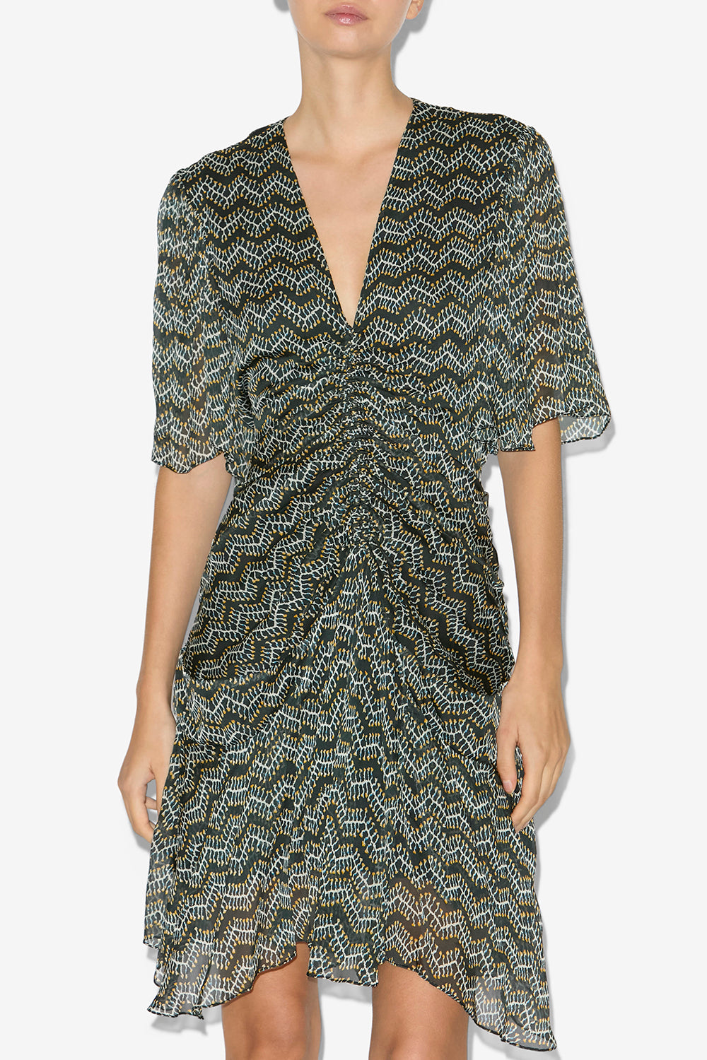 Vestido corto de gasa estampado vivienne - Negro lavado - Woman - 4