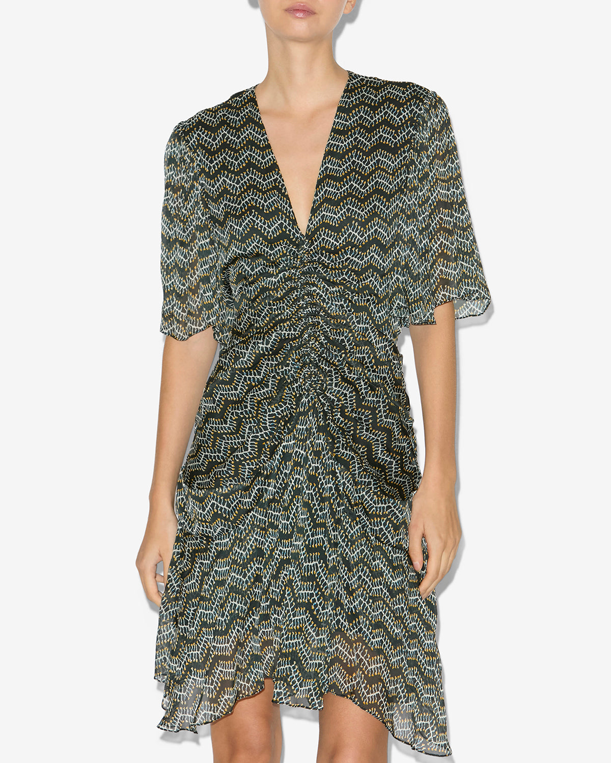 Vestido corto de gasa estampado vivienne - Negro lavado - Woman - 3
