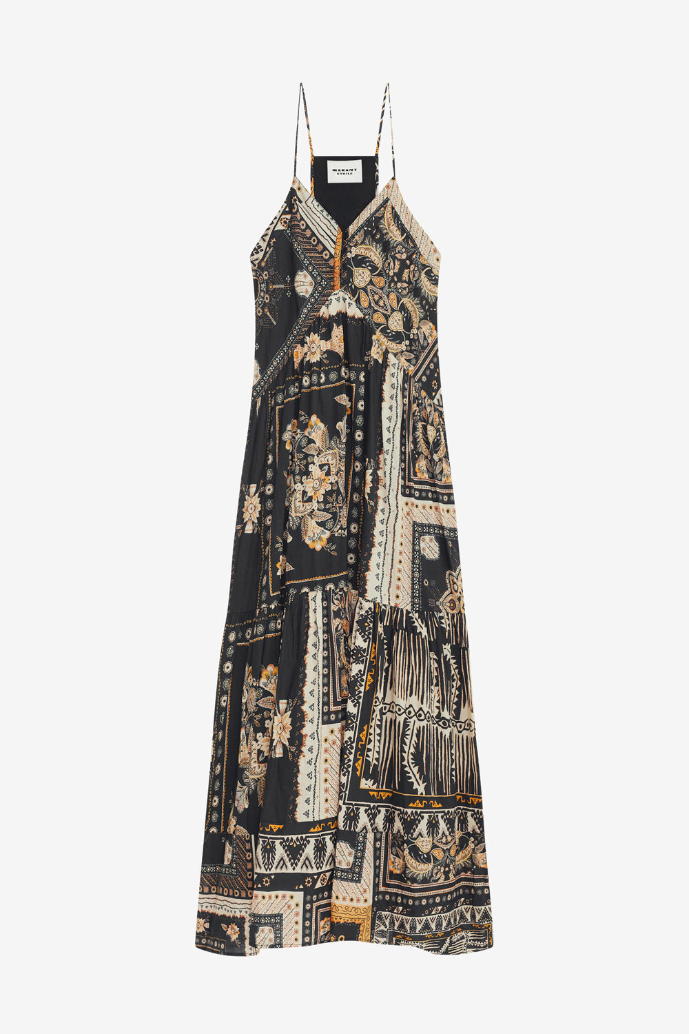 Vestido largo con tirantes y estampado de bandana sabba - Black-ochre - Woman - 1