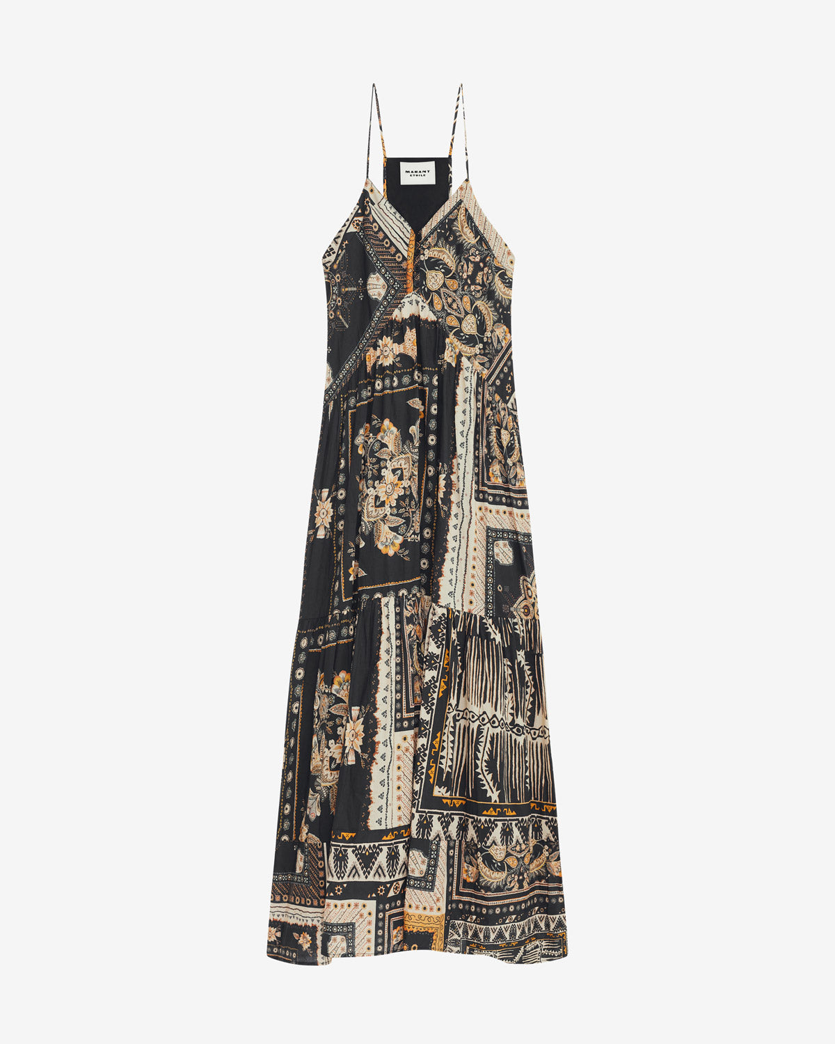 Vestido largo con tirantes y estampado de bandana sabba - Black-ochre - Woman - 4