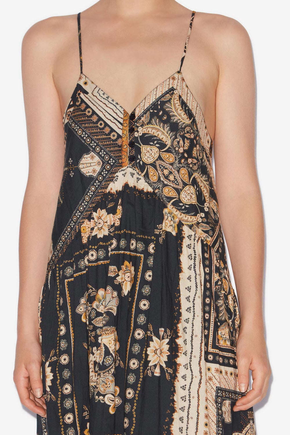 Vestido largo con tirantes y estampado de bandana sabba - Black-ochre - Woman - 3