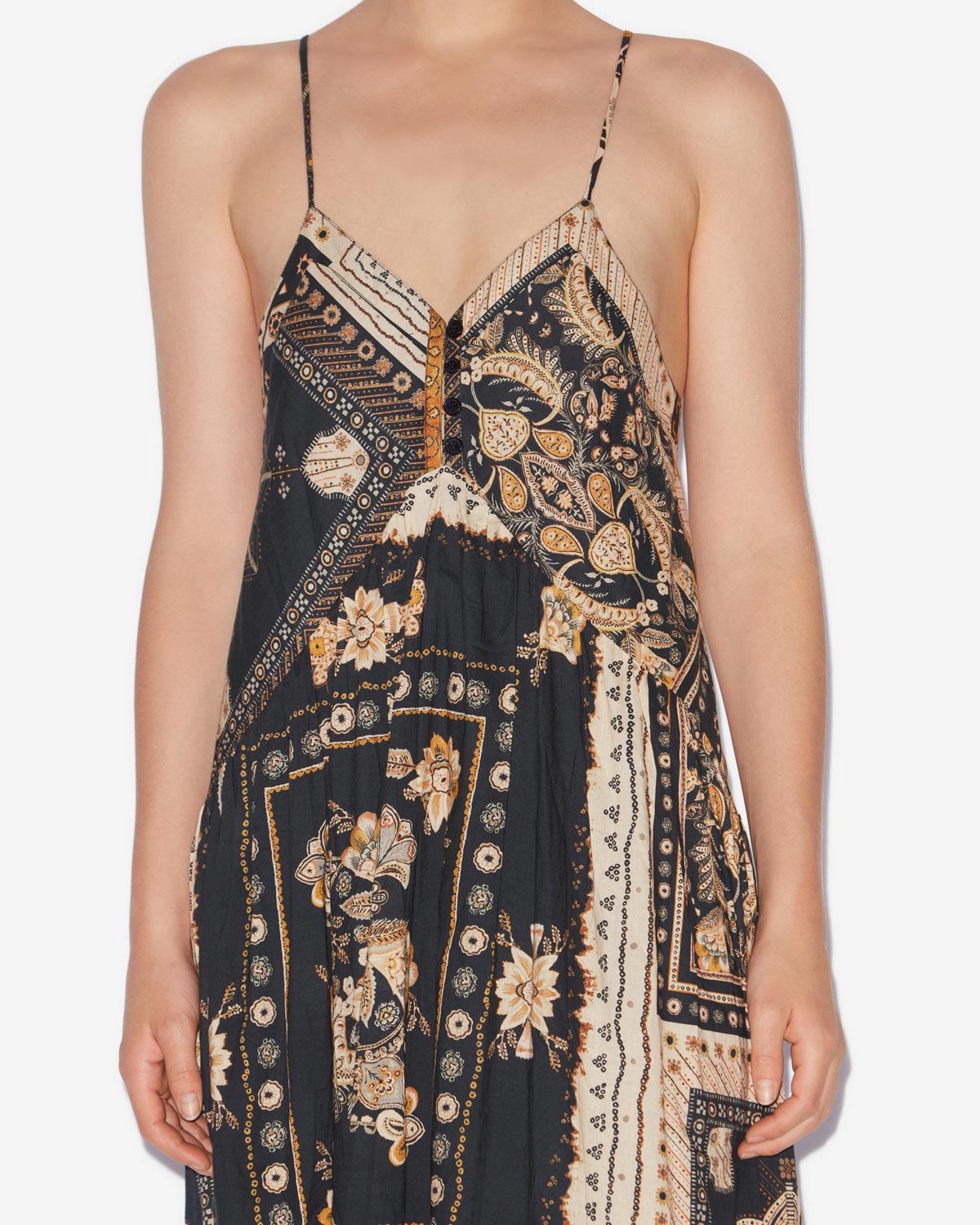 Vestido largo con tirantes y estampado de bandana sabba - Black-ochre - Woman - 2
