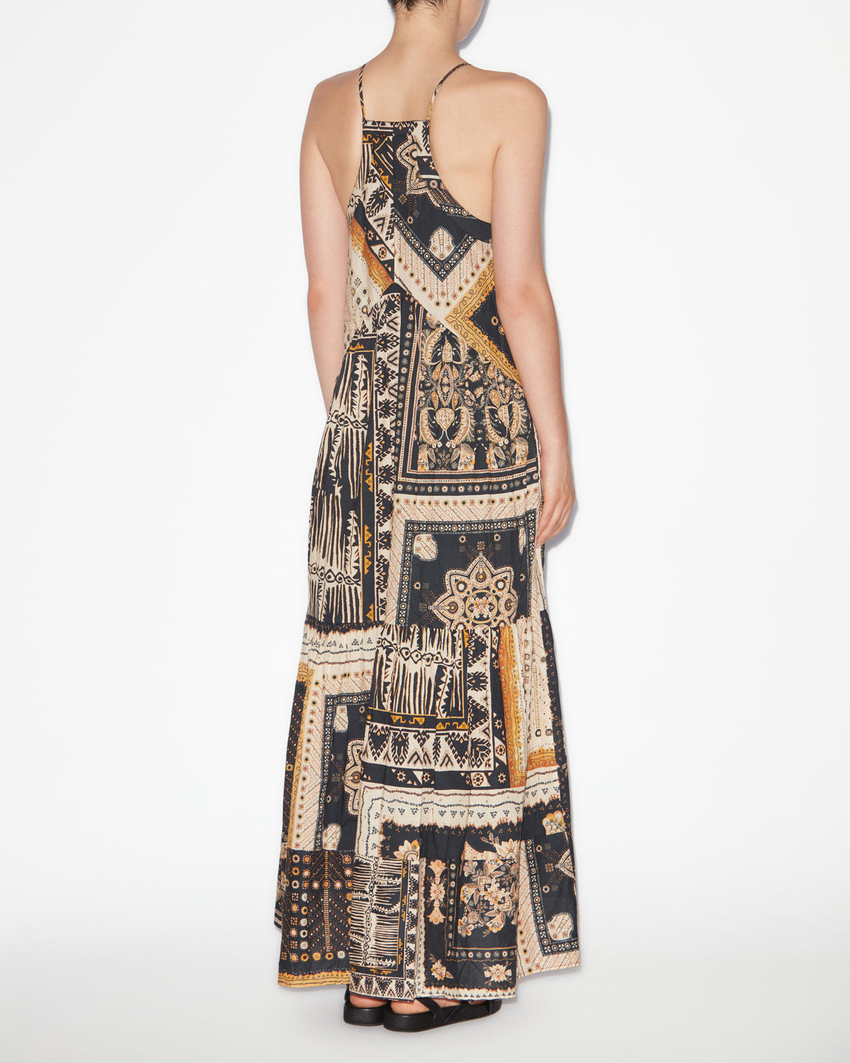 Vestido largo con tirantes y estampado de bandana sabba - Black-ochre - Woman - 3