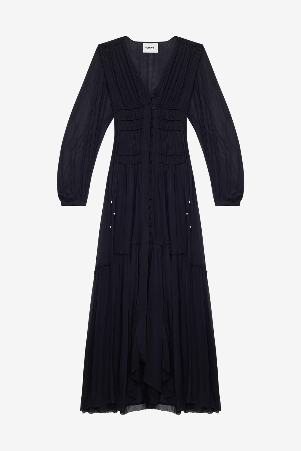 Amara long gathered muslin dress - Black - Woman - 1