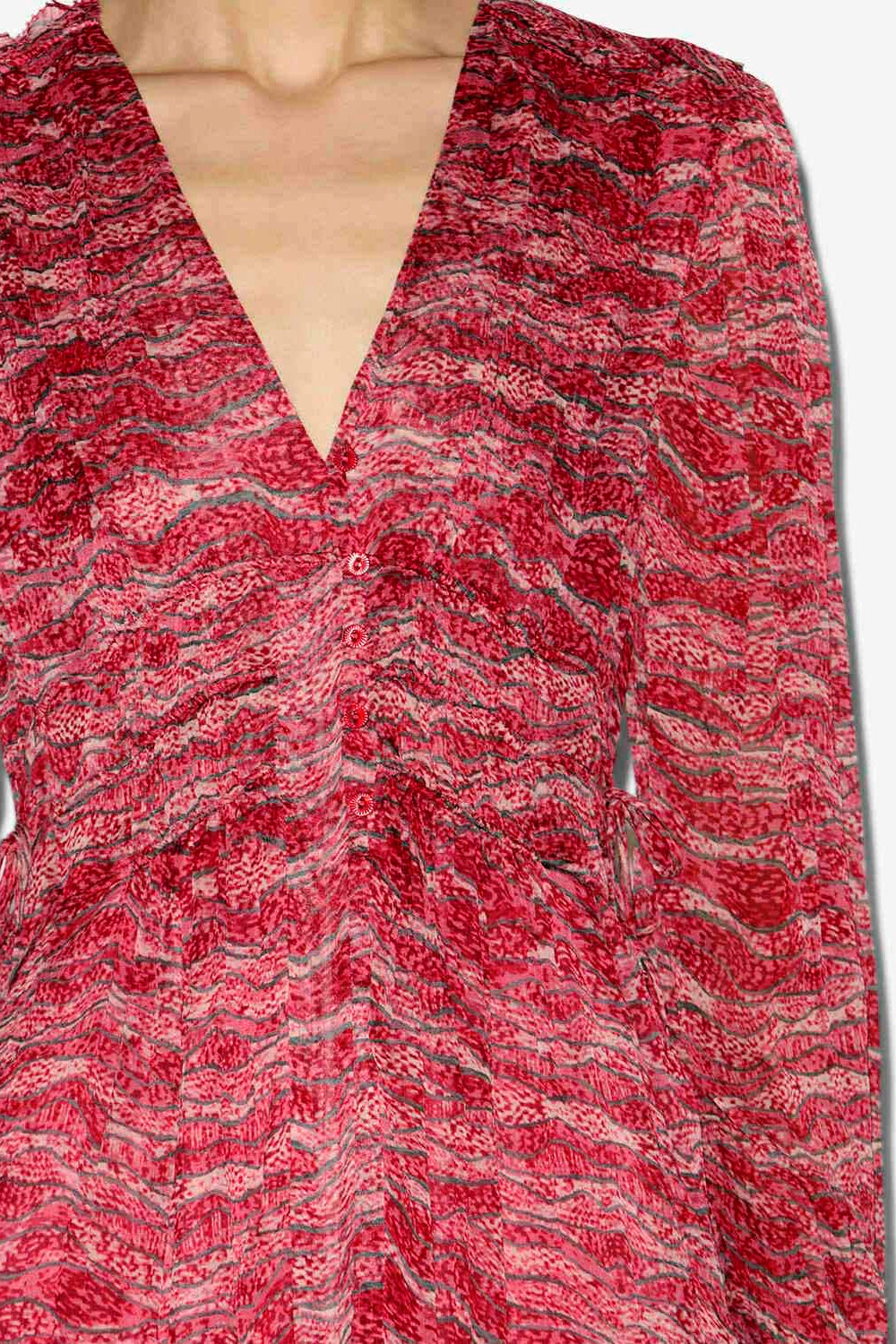 Langes kleid amara aus gerafftem musselin - Rot - Woman - 3