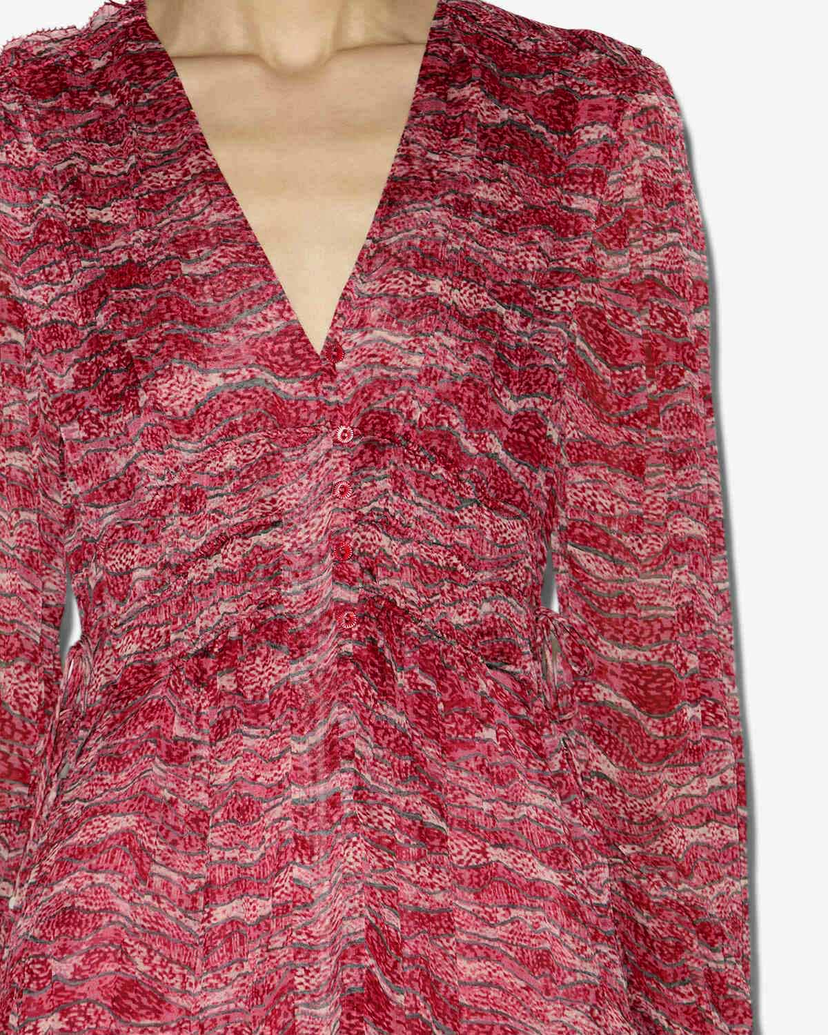 Langes kleid amara aus gerafftem musselin - Rot - Woman - 2