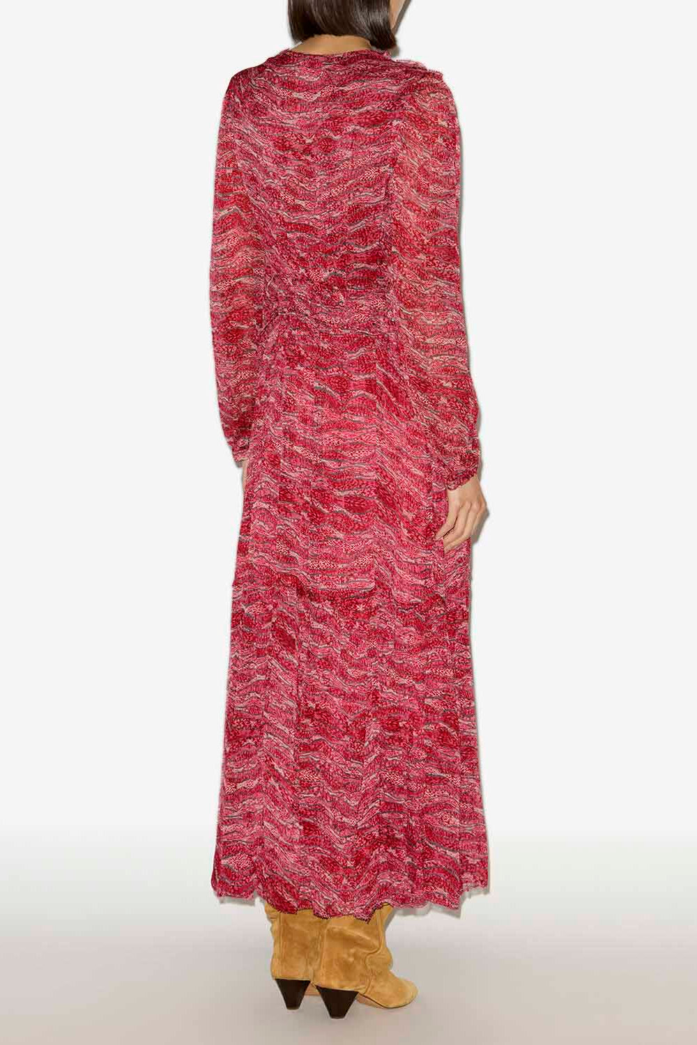 Langes kleid amara aus gerafftem musselin - Rot - Woman - 4