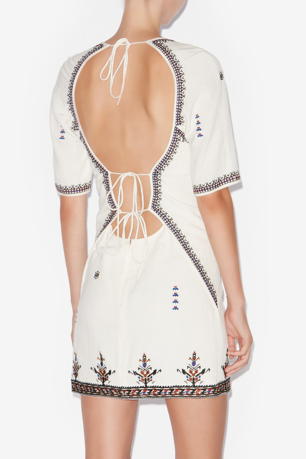Zatini short open back embroidered gauze dress - Ecru - Woman - 5