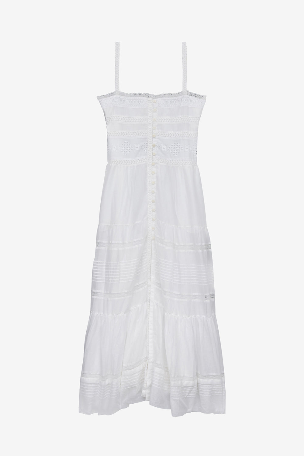 Abito lungo divine in voile di cotone finemente lavorato - Bianco - Woman - 1