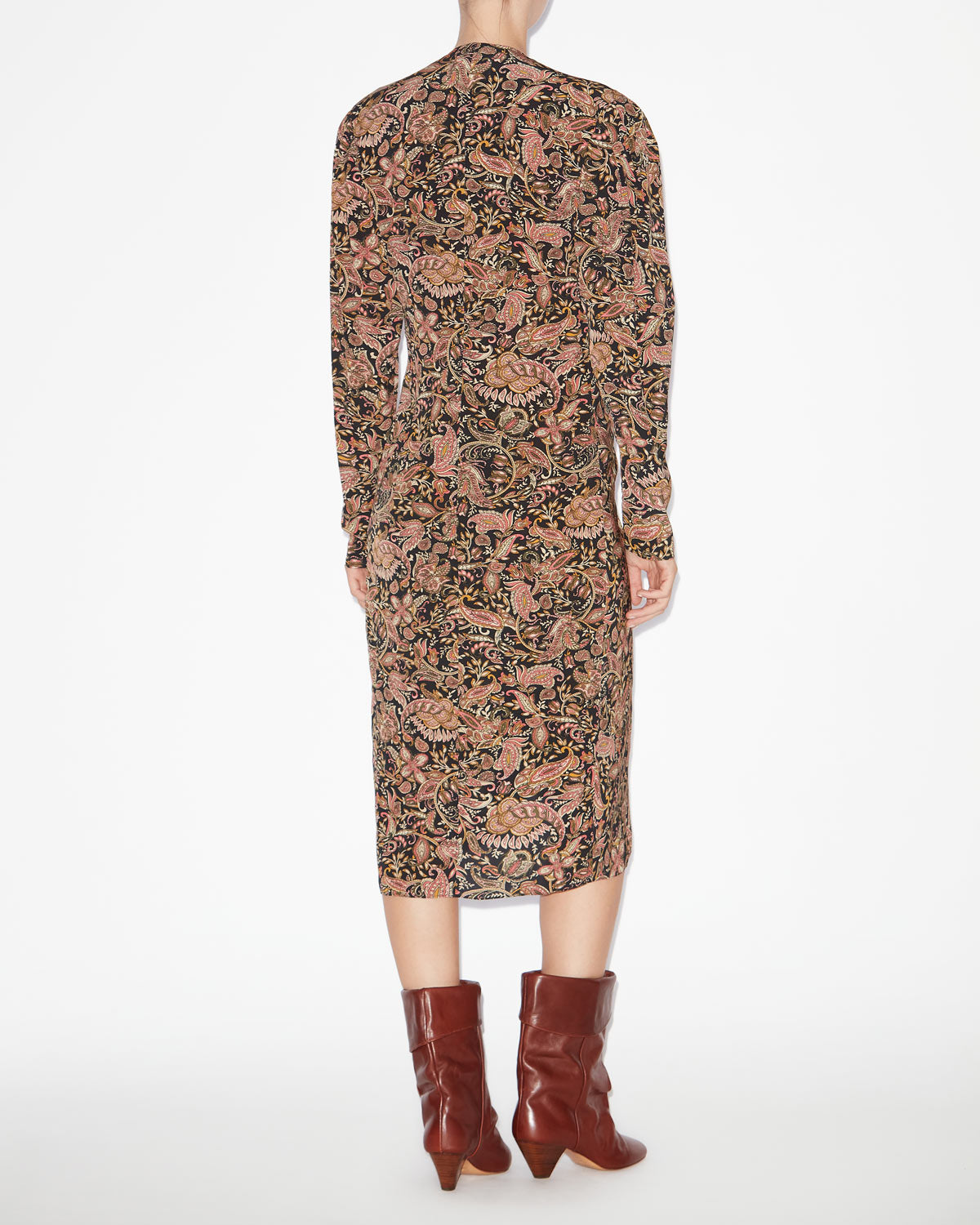 Robe midi zeliha imprimée à manches longues - Noir-ocre - Woman - 3