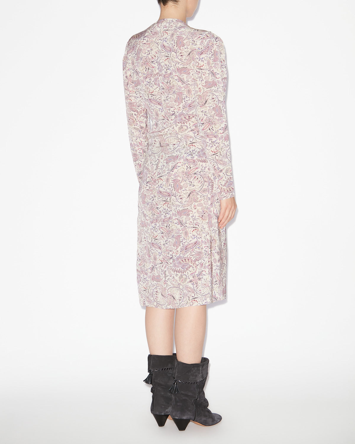 Abito midi zeliha con stampa a maniche lunghe - Ecru-purple - Woman - 3