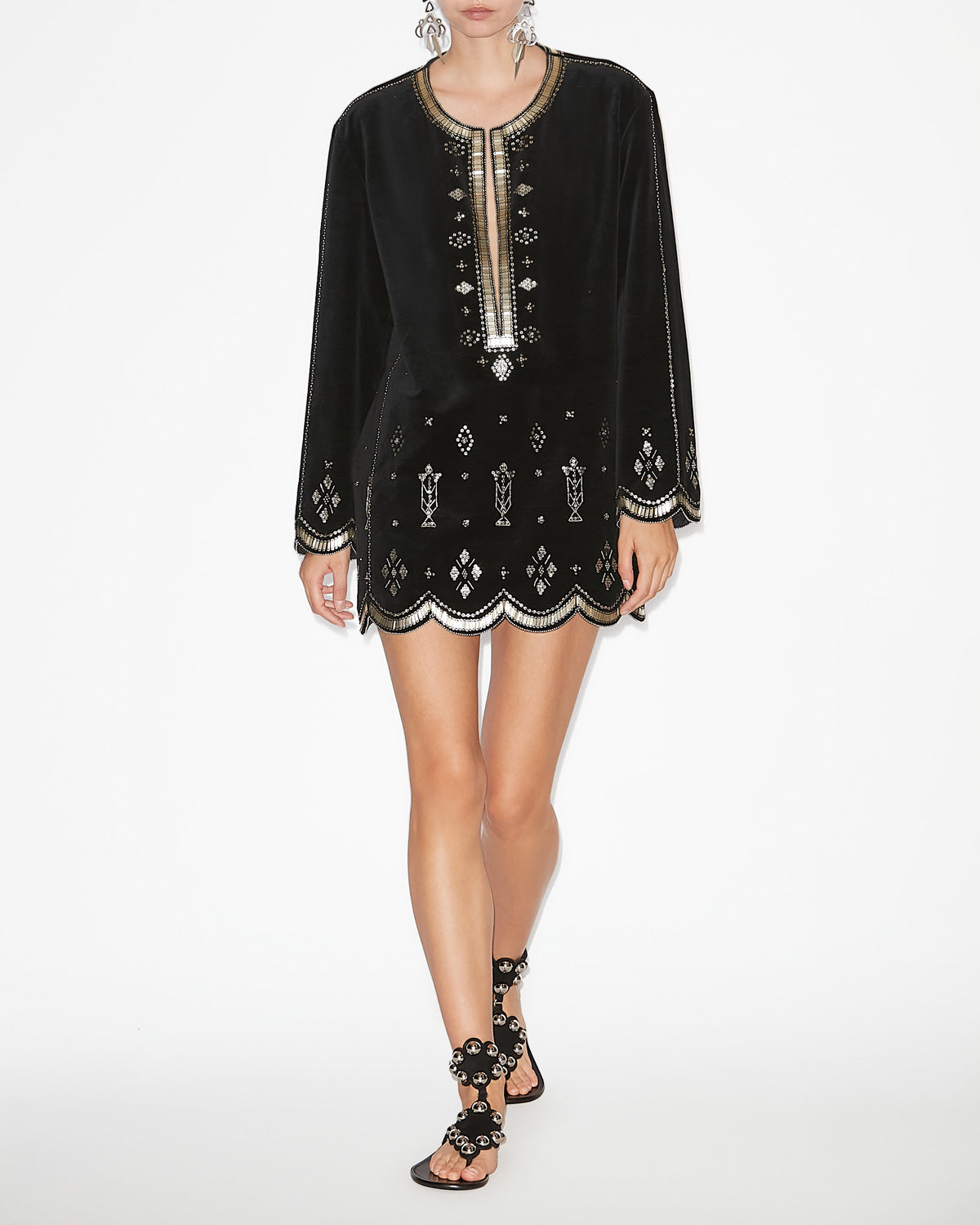 Helene short embroidered velvet dress - Black and silver - Woman - 1