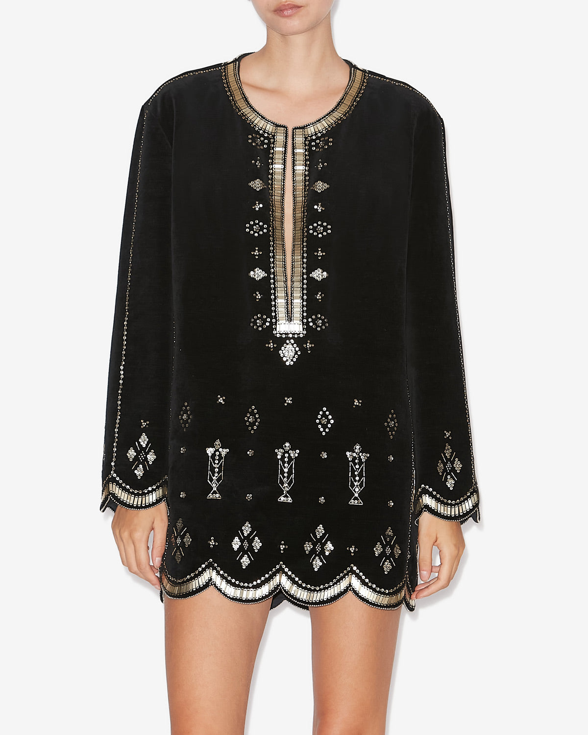 Helene short embroidered velvet dress - Black and silver - Woman - 3