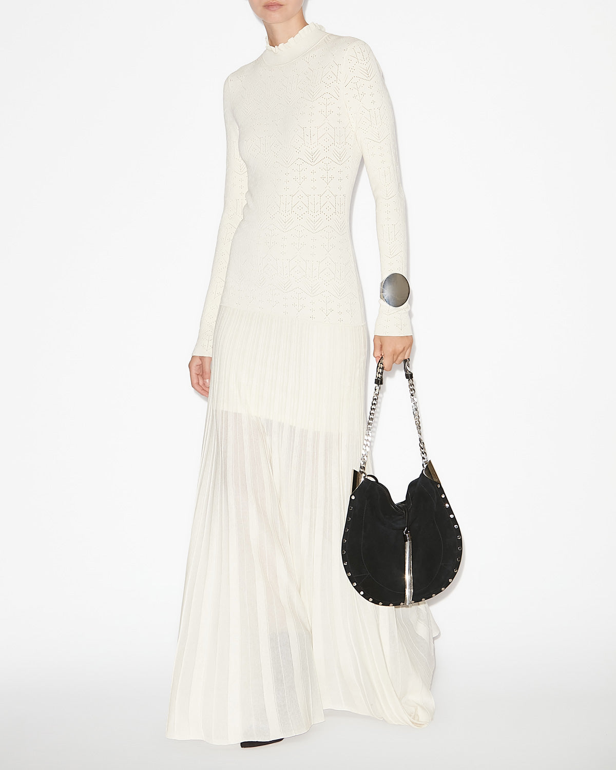 Gisole long fine crepe knit dress - Ecru - Woman - 1
