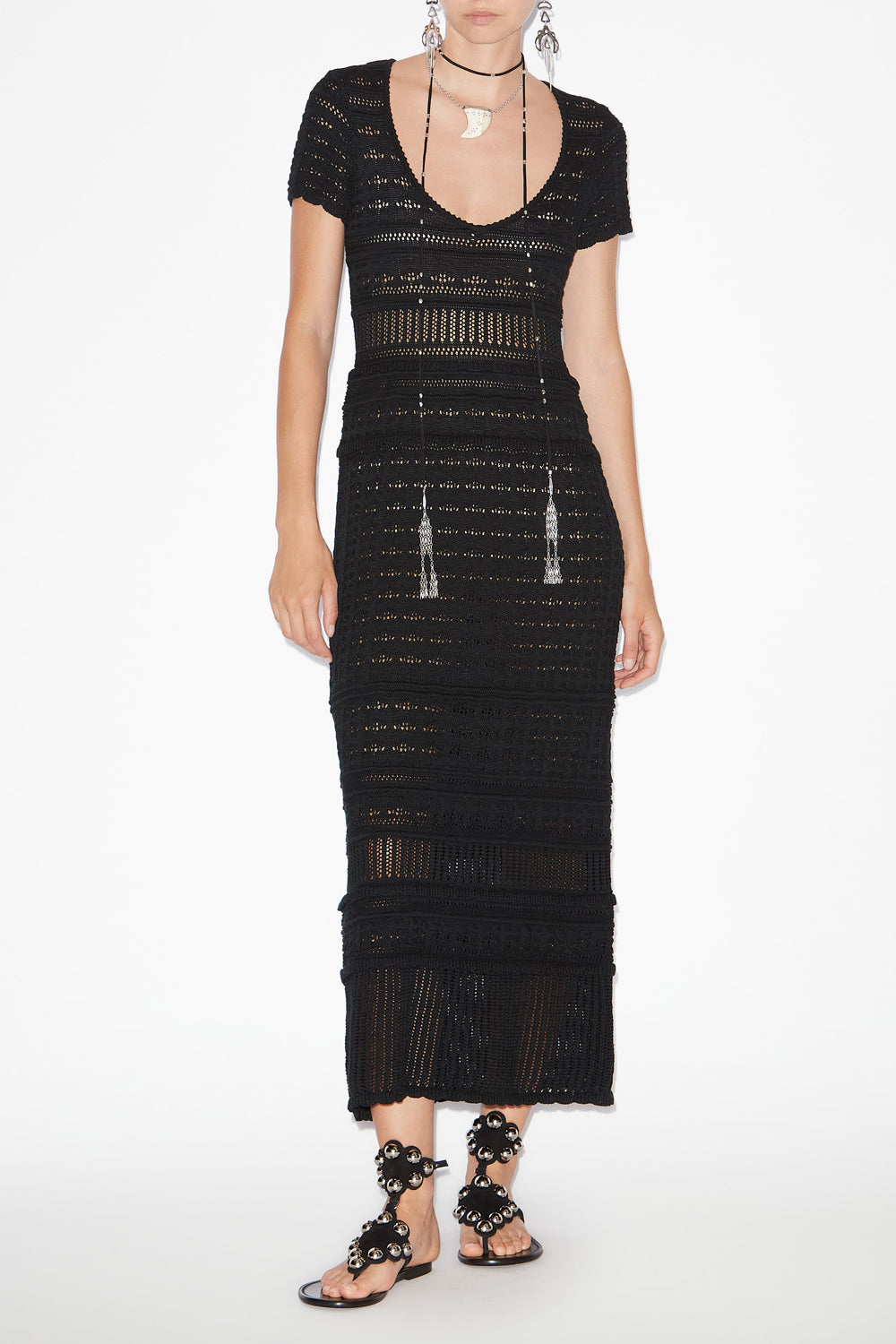 Vestido largo de punto calado poros - Negro - Woman - 2