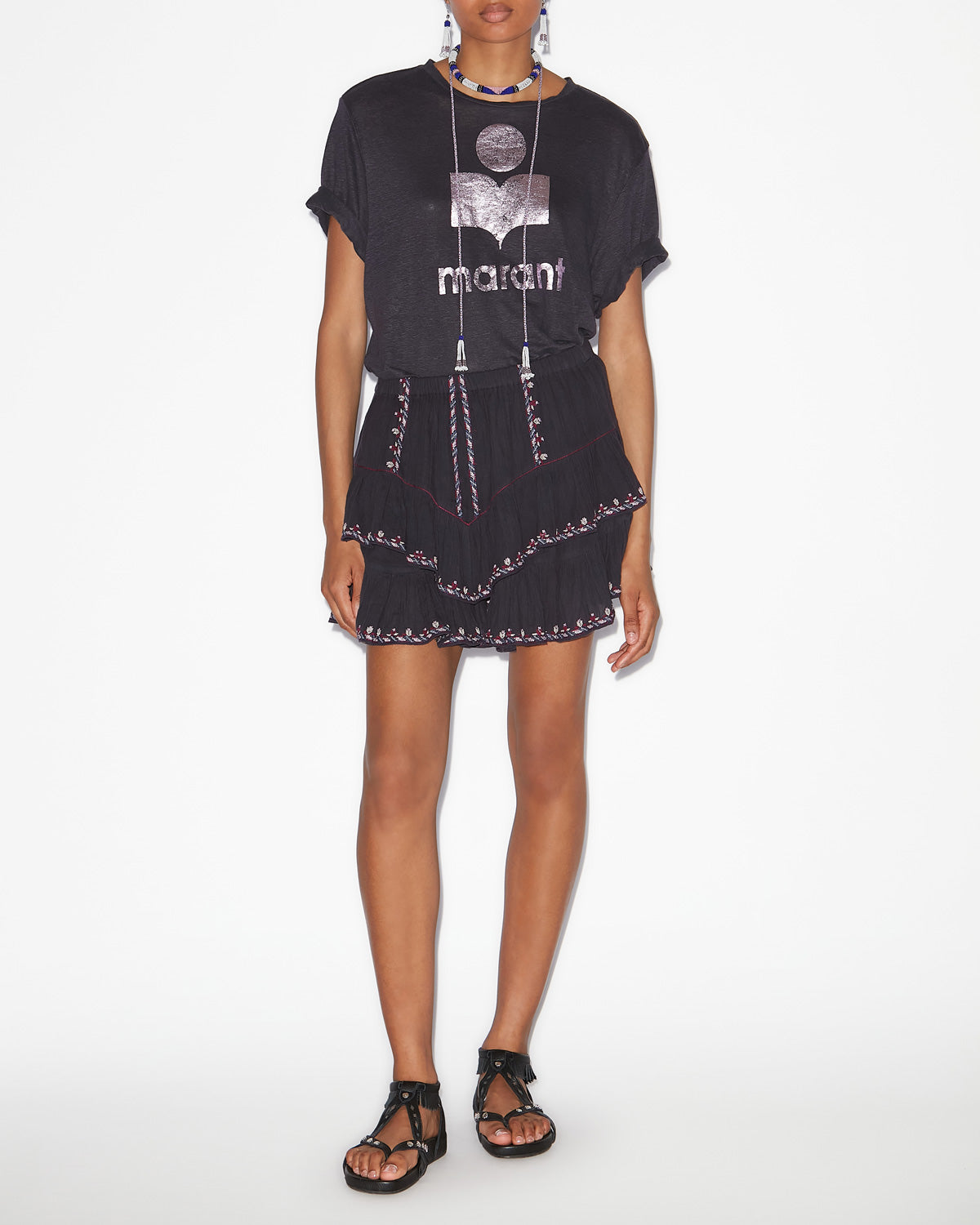 Shorts jocadia aus bestickter gaze mit volants - Faded night/lilac - Woman - 1