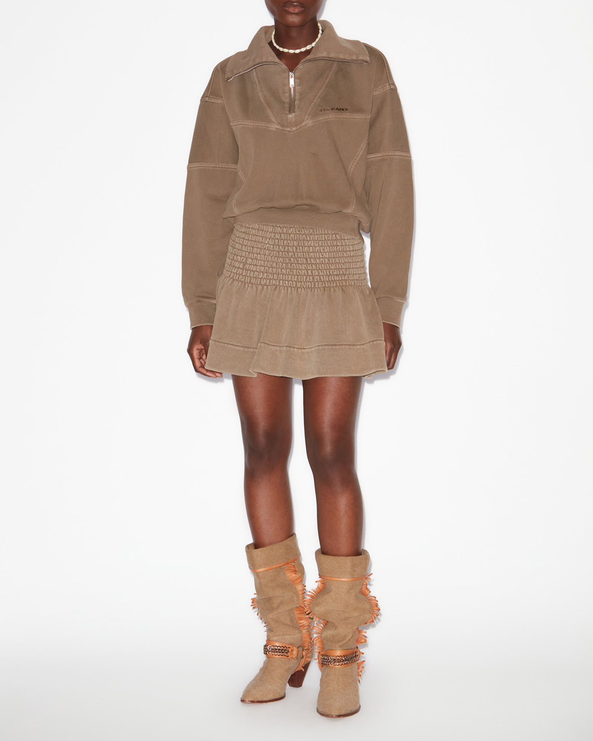 Sweatshirt yaele aus verwaschenem jersey mit steppnähten - Khaki - Woman - 1