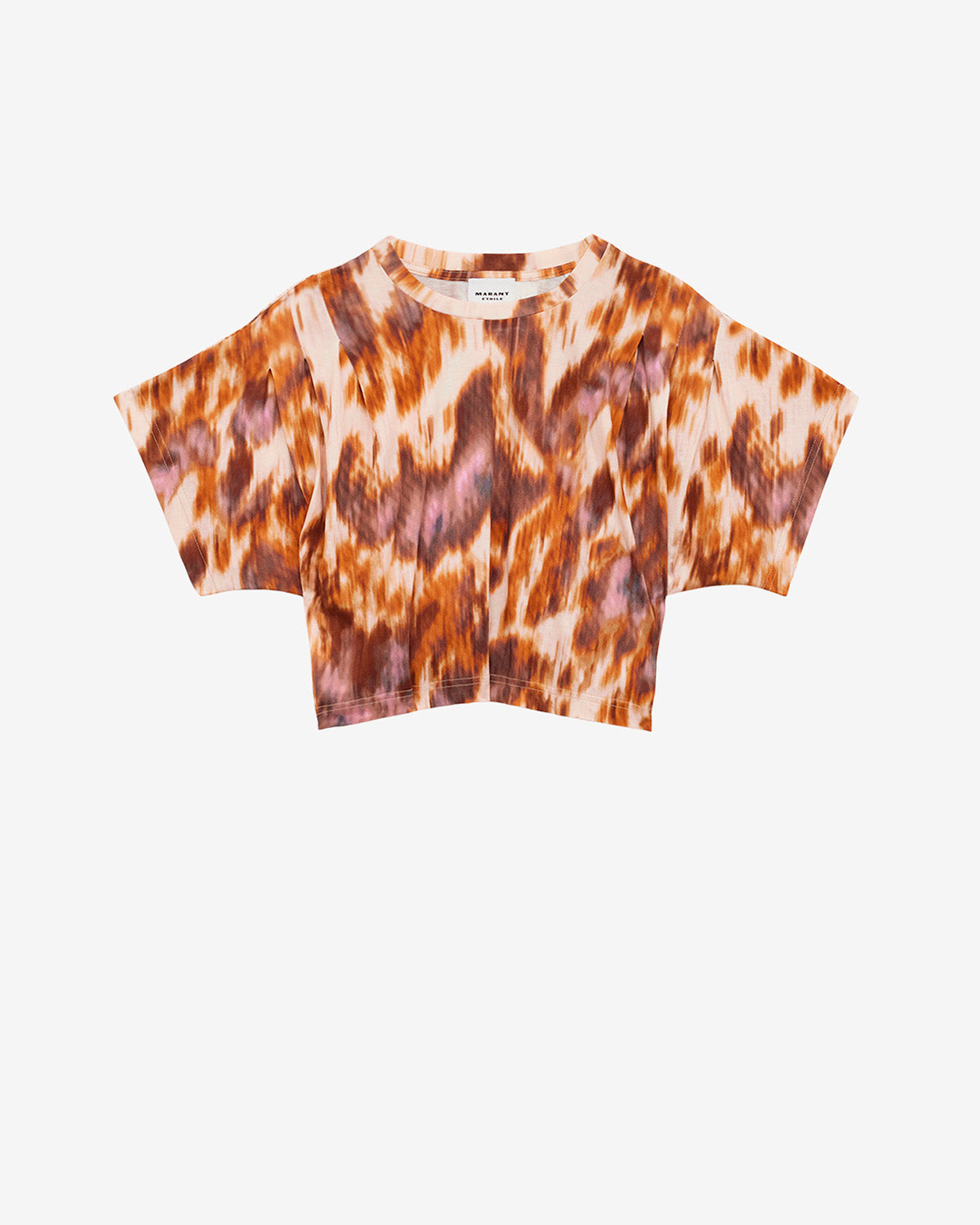 Zilia short cotton watercolor print t-shirt - Ecru-ochre - Woman - 5