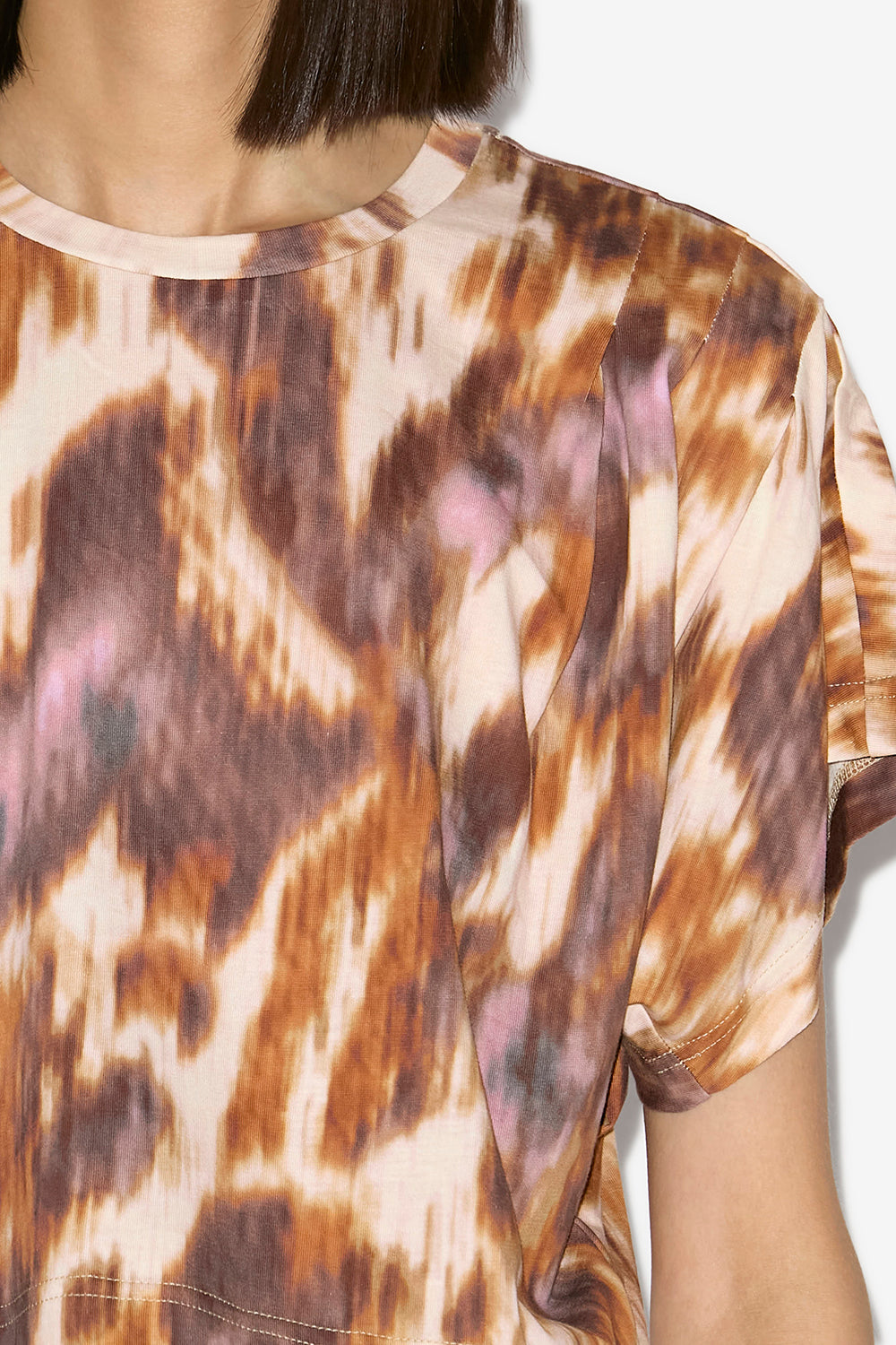 T-shirt corta zilia in cotone con stampa ad acquarello - Ecru-ochre - Woman - 3