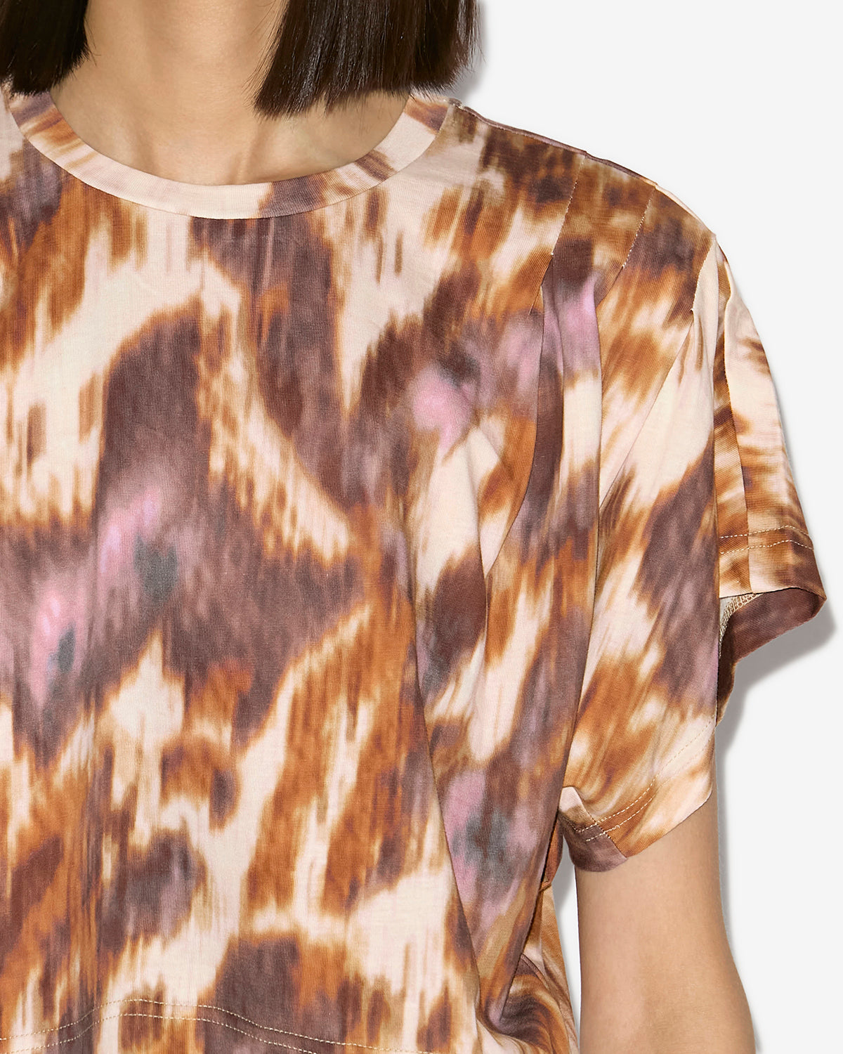 Zilia short cotton watercolor print t-shirt - Ecru-ochre - Woman - 2