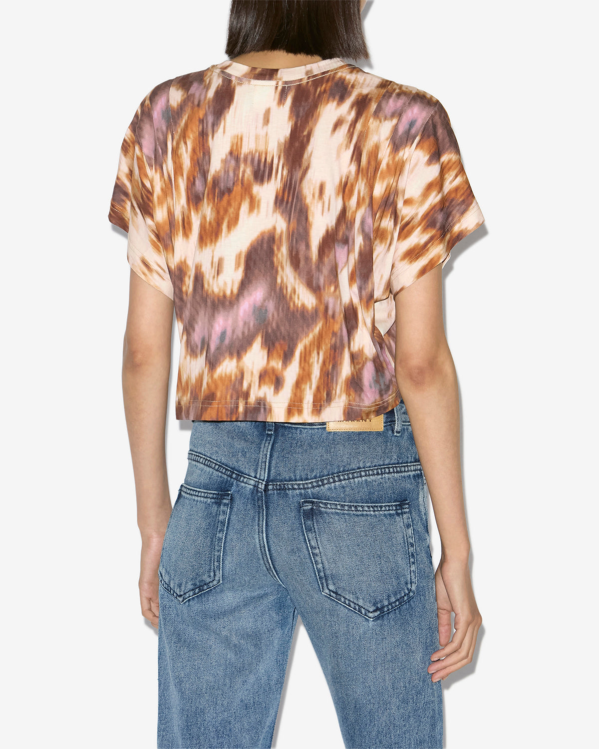 Zilia short cotton watercolor print t-shirt - Ecru-ochre - Woman - 4