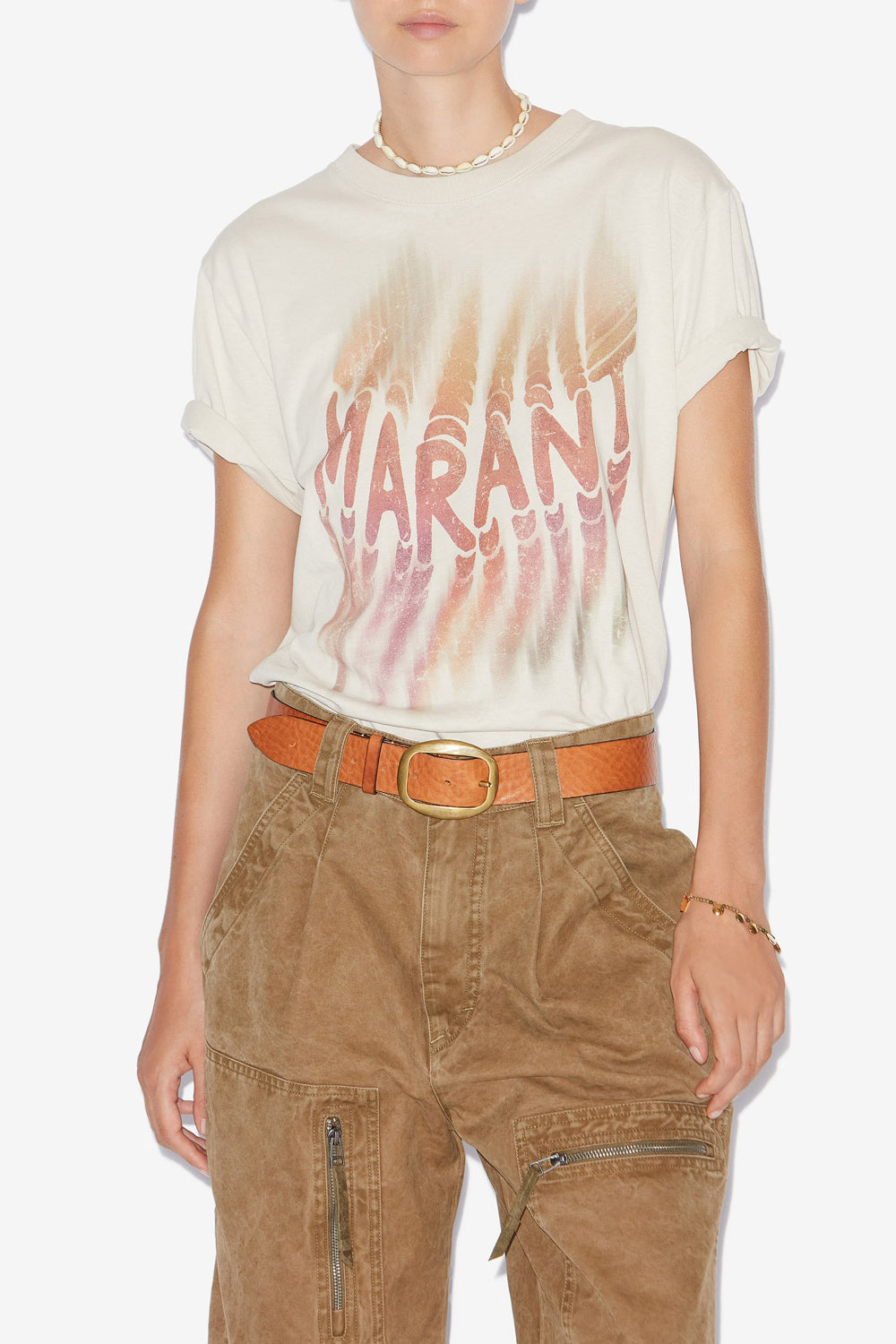 Zoeline cotton t-shirt with logo - Ecru - Woman - 4