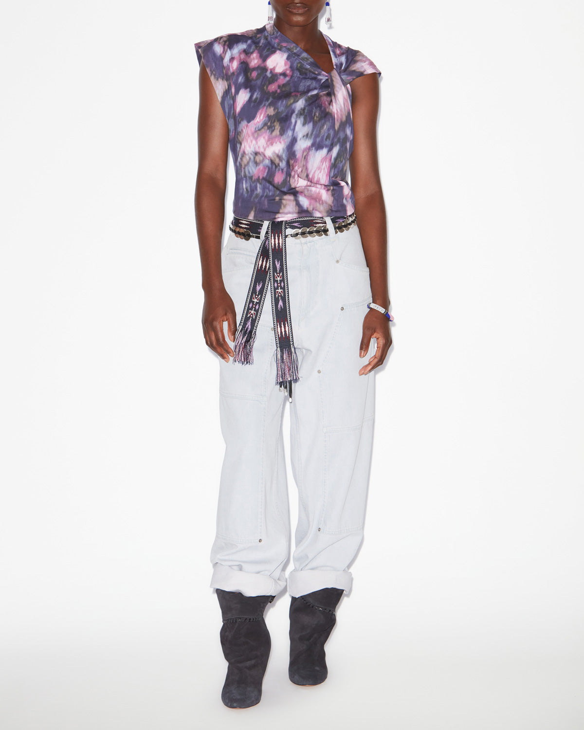 Camiseta asimétrica nayda de algodón estampada - Purple-lilac - Woman - 1