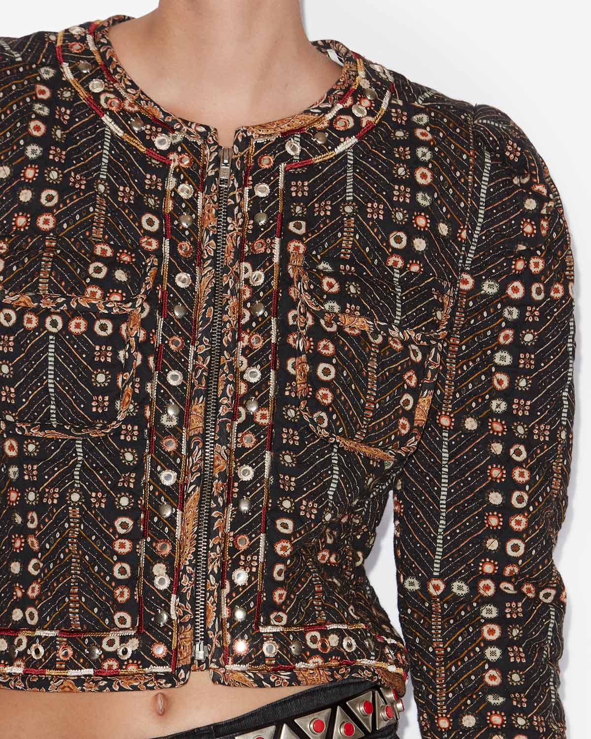 Cristy short printed cotton jacket - Black - Woman - 2