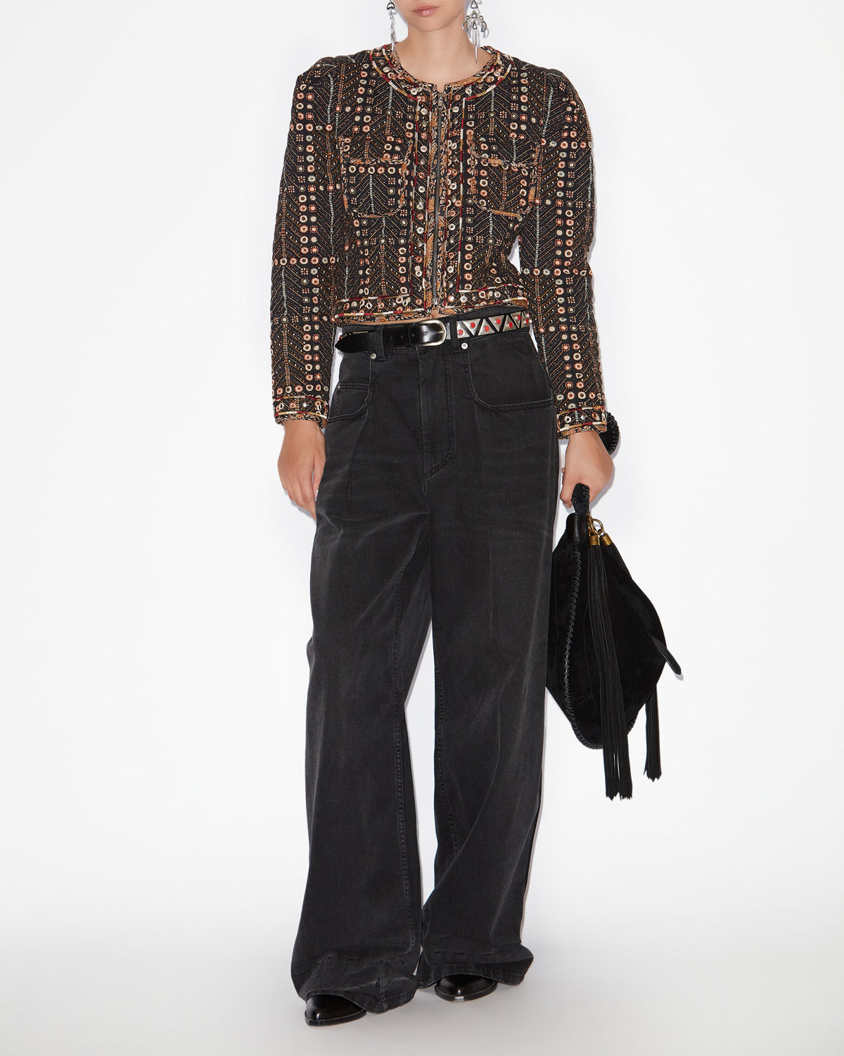 Cristy short printed cotton jacket - Black - Woman - 1