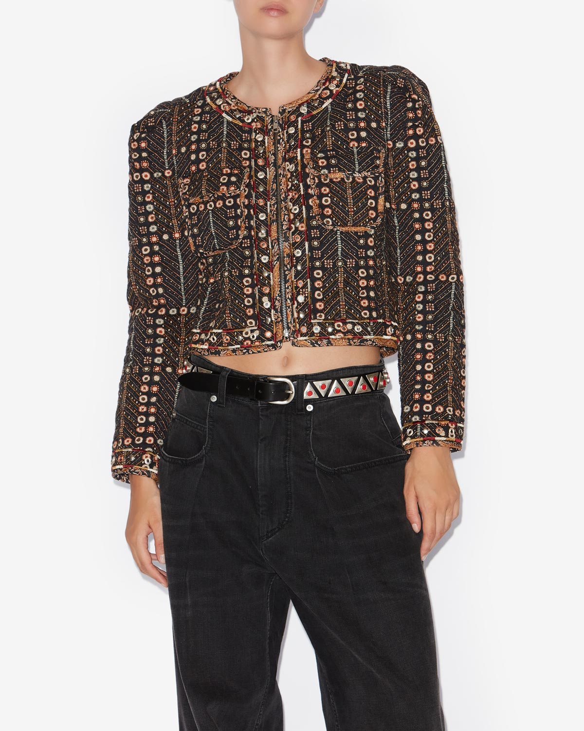 Cristy short printed cotton jacket - Black - Woman - 3