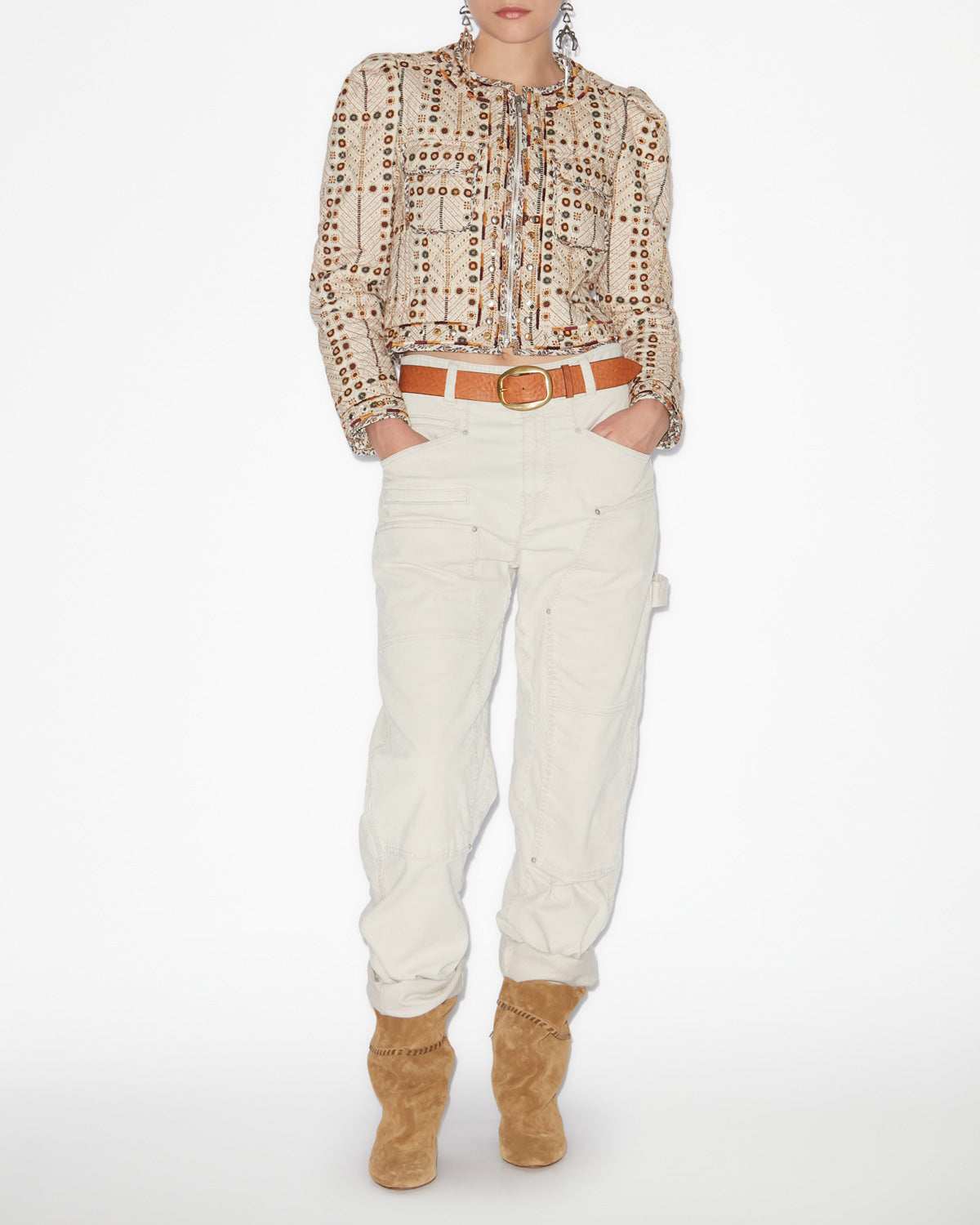 Veste courte cristy en coton imprimé - Écru - Woman - 1