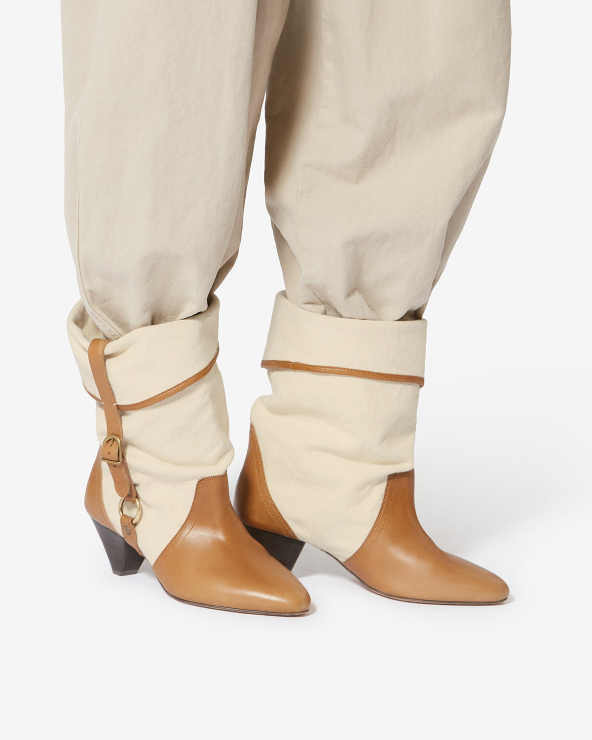 Stivali darner buckle in cotone - Ecru-chestnut - Woman - 5