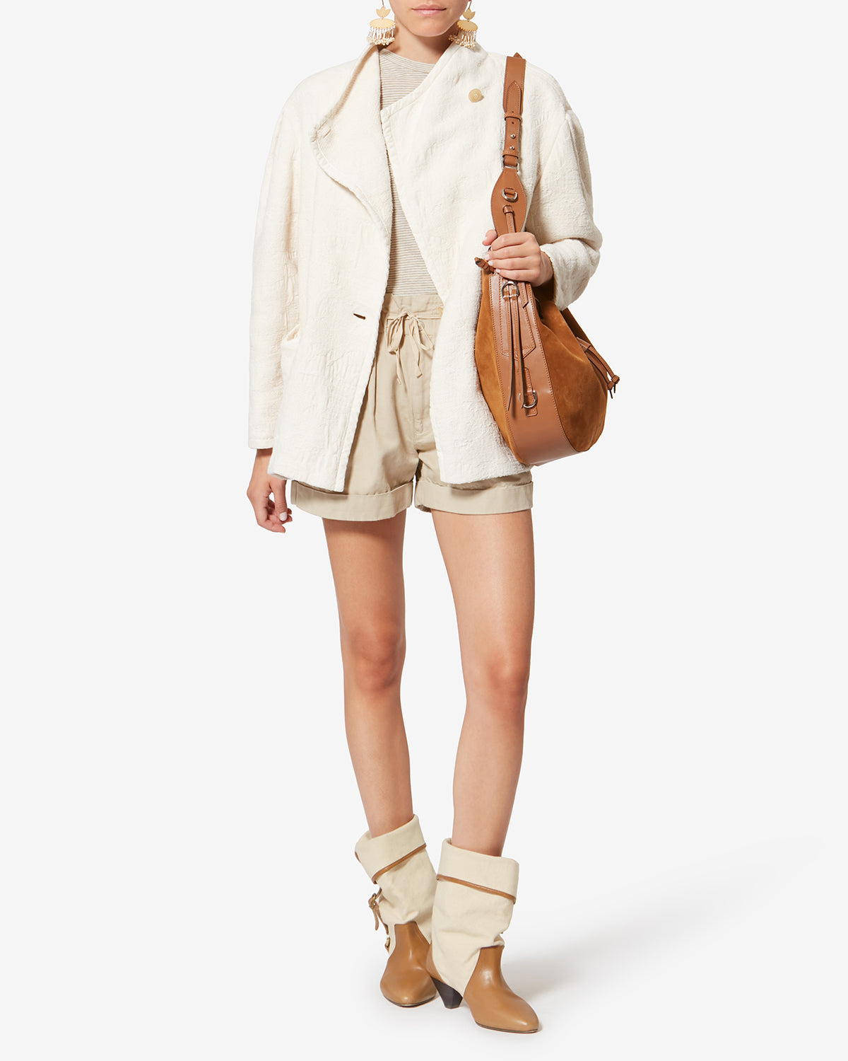 Stivali darner buckle in cotone - Ecru-chestnut - Woman - 6